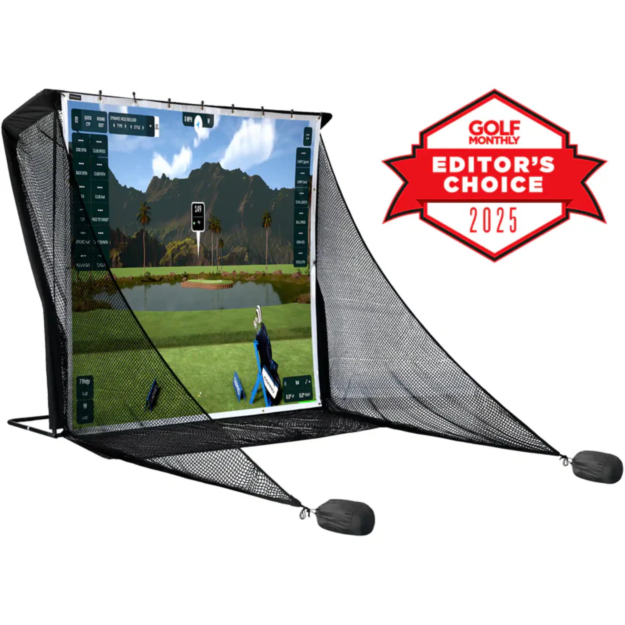 Award-winning SimSpace golf practice net with impact screen for home golf simulator setups