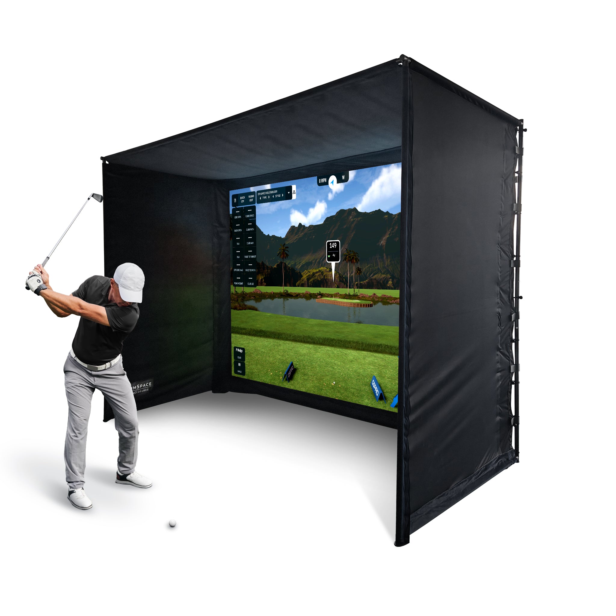 SimSpace UltraMAX SIM 2 golf simulator enclosure dimensions for home golf simulator installation