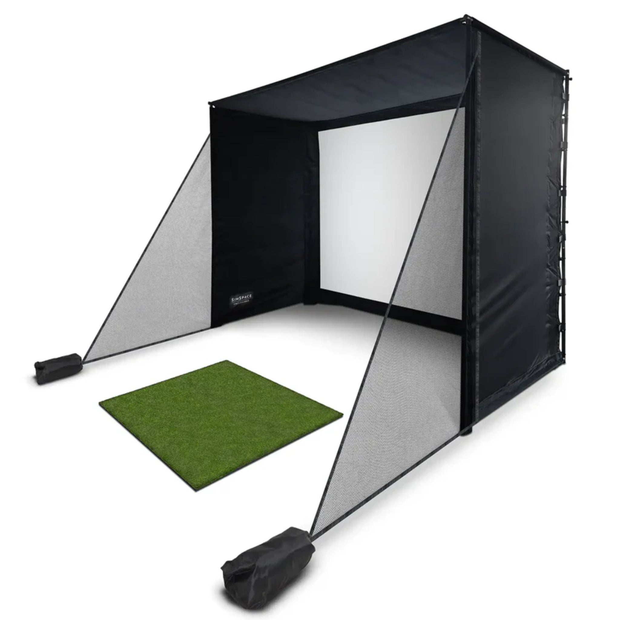SimSpace golf simulator side netting panels designed to contain stray golf balls and protect indoor practice spaces