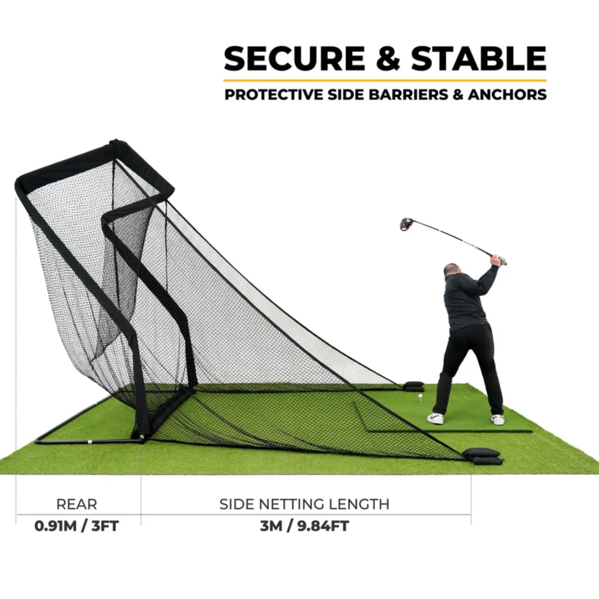 SimSpace golf practice net with protective side netting for safer indoor and garage golf practice