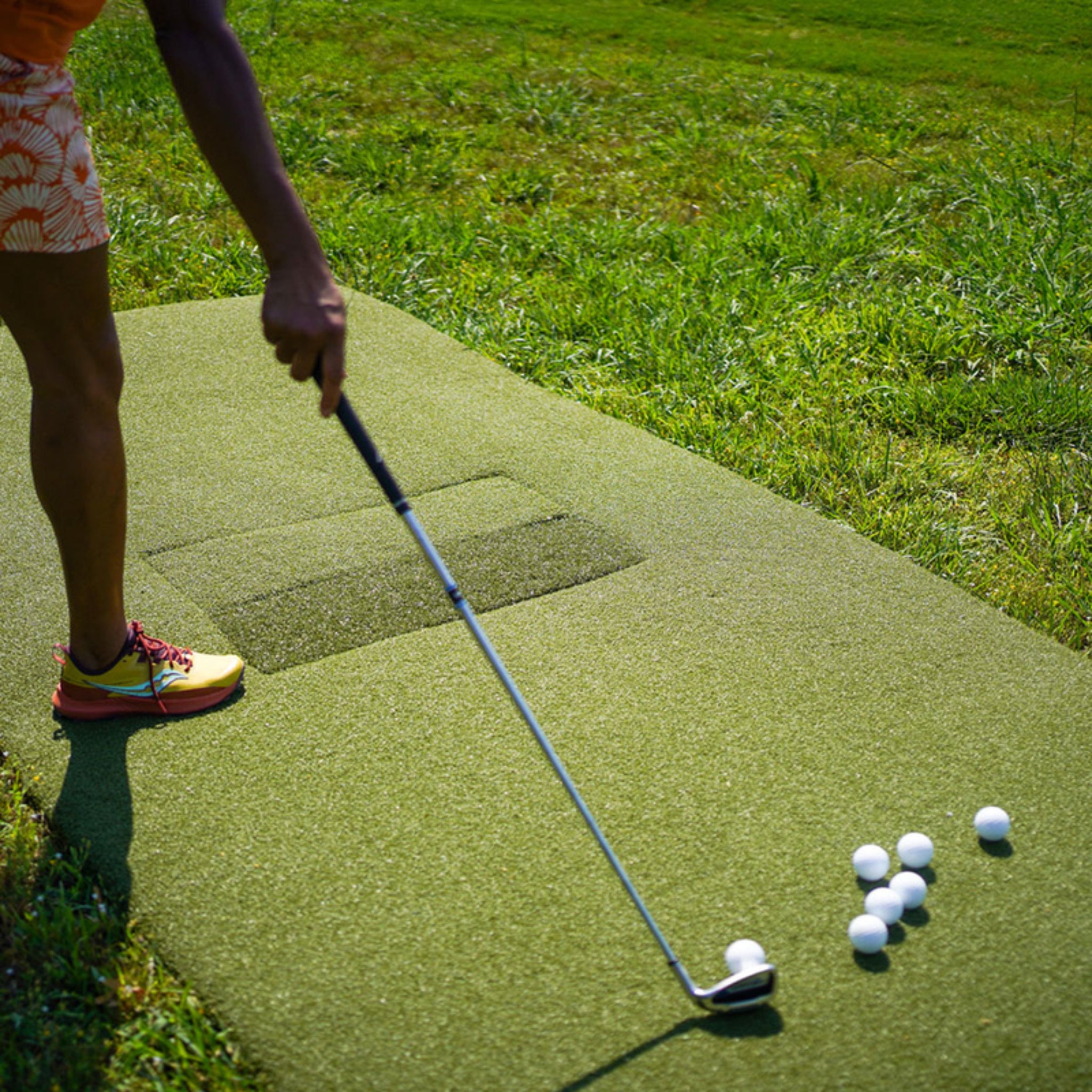 Real Feel Centerstrike golf mat system with interchangeable hitting insert for golf simulator practice