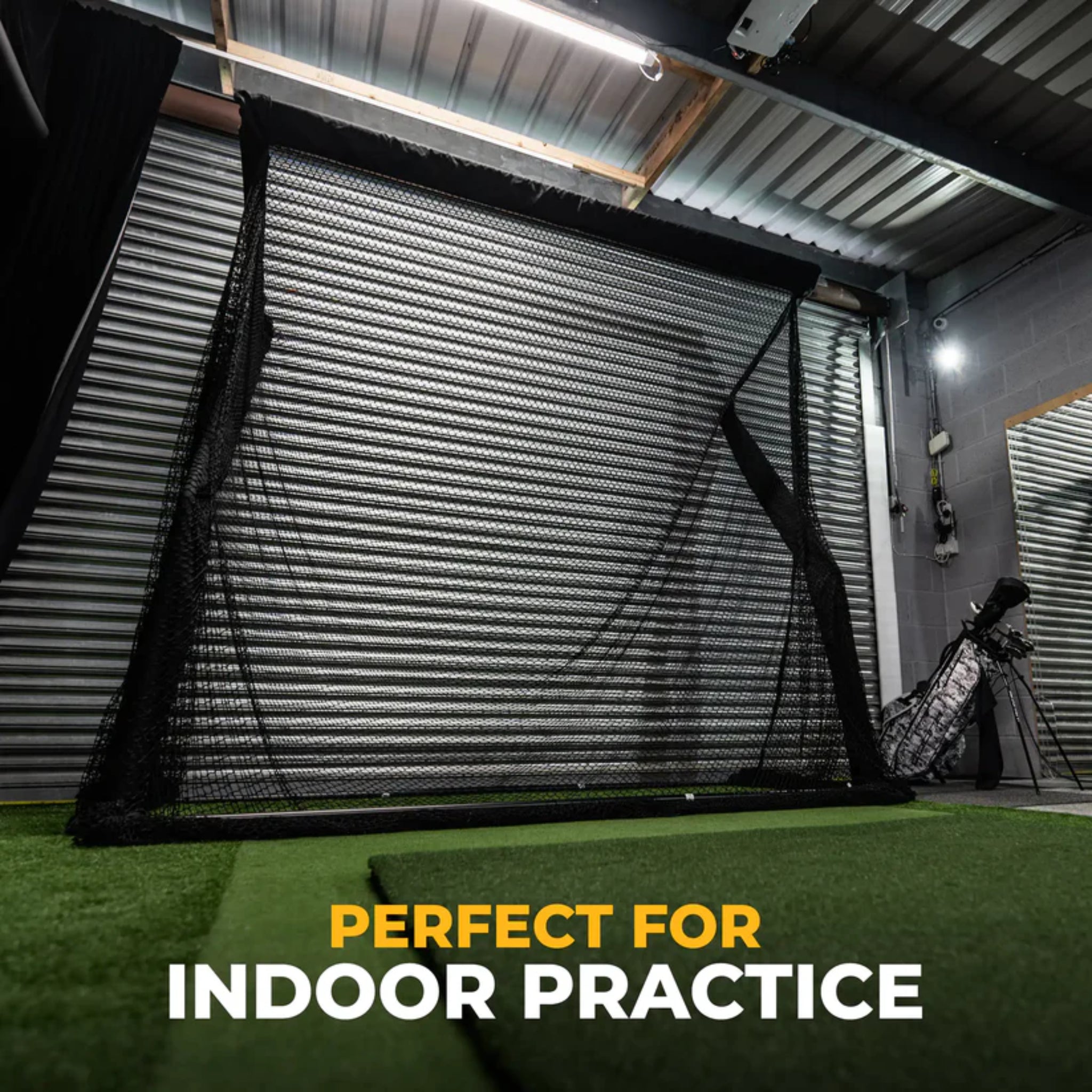 SimSpace golf simulator setup installed in garage for realistic indoor golf practice