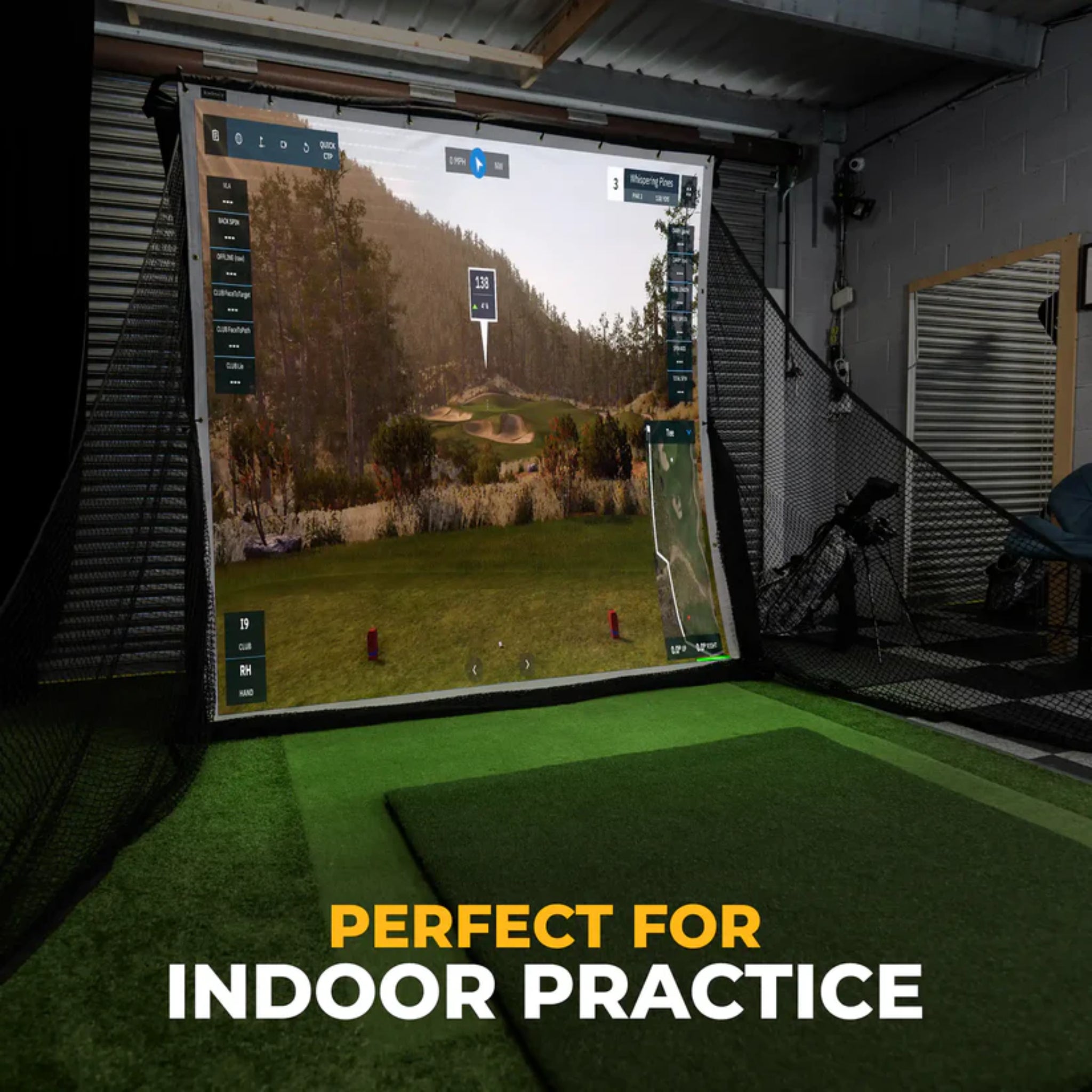 SimSpace golf simulator impact screen installed for indoor golf practice and projector simulation