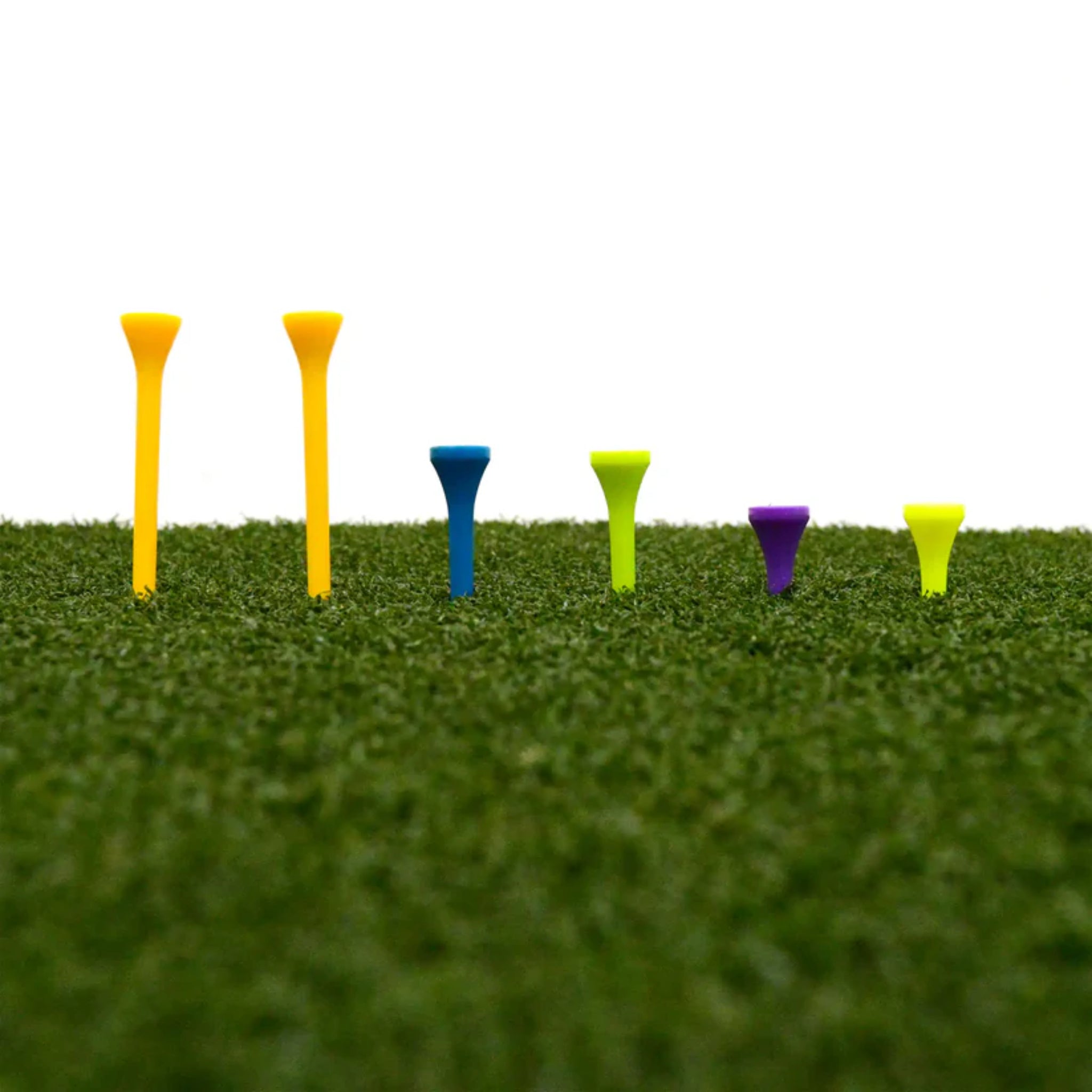 Colored golf tees included with SimSpace Tee Turf Golf Mat for simulator and driving practice