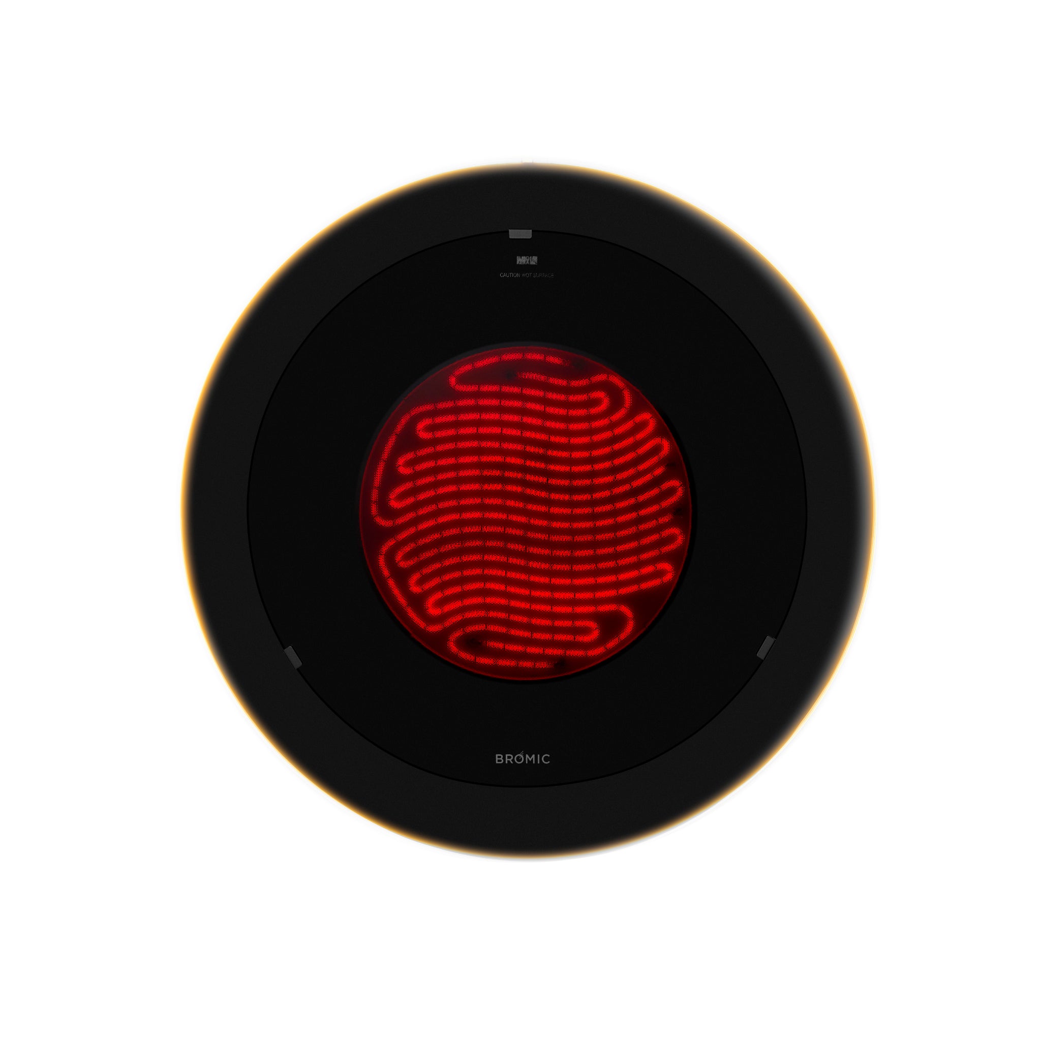 Bromic Eclipse Smart-Heat Electric patio heater showing radiant heat element and dimmable LED light ring