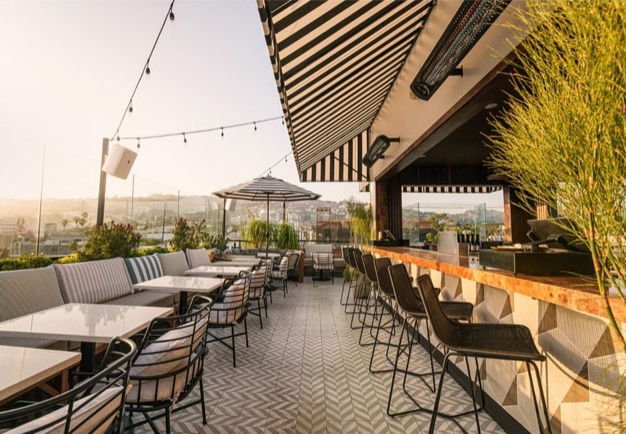 Bromic Tungsten outdoor patio heater on restaurant patio in California