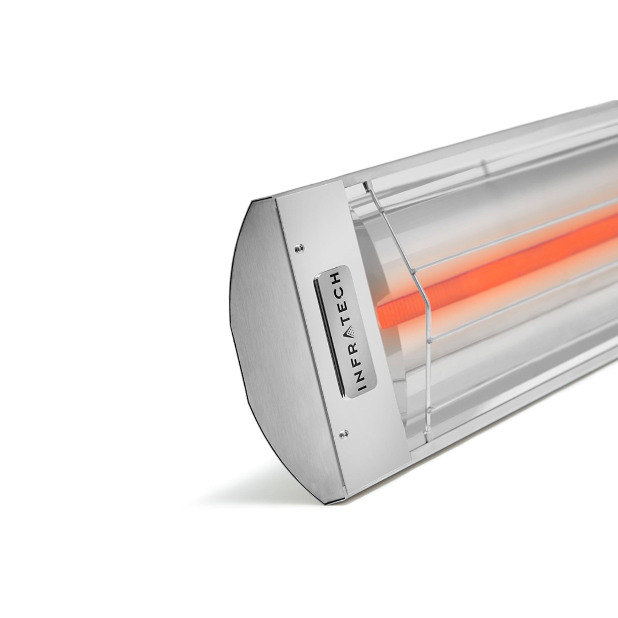 Close up of Infratech C26 infrared patio heater showing slim architectural profile