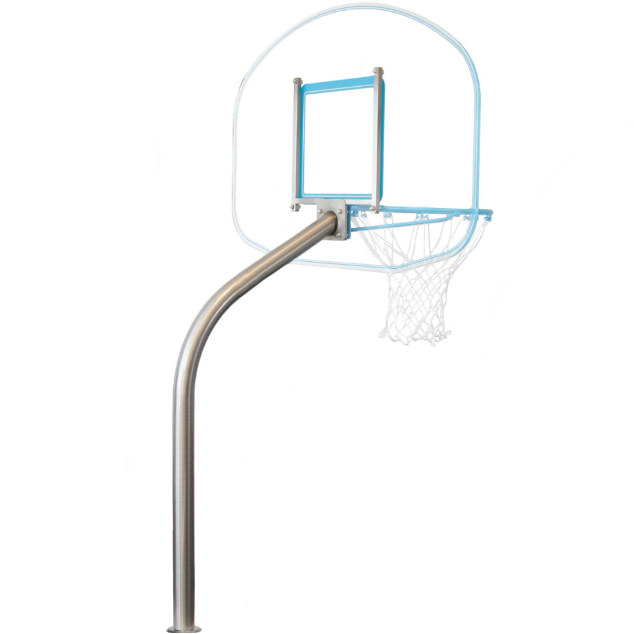 Dunn-Rite Clear Hoop in-ground pool basketball system with fixed rim height