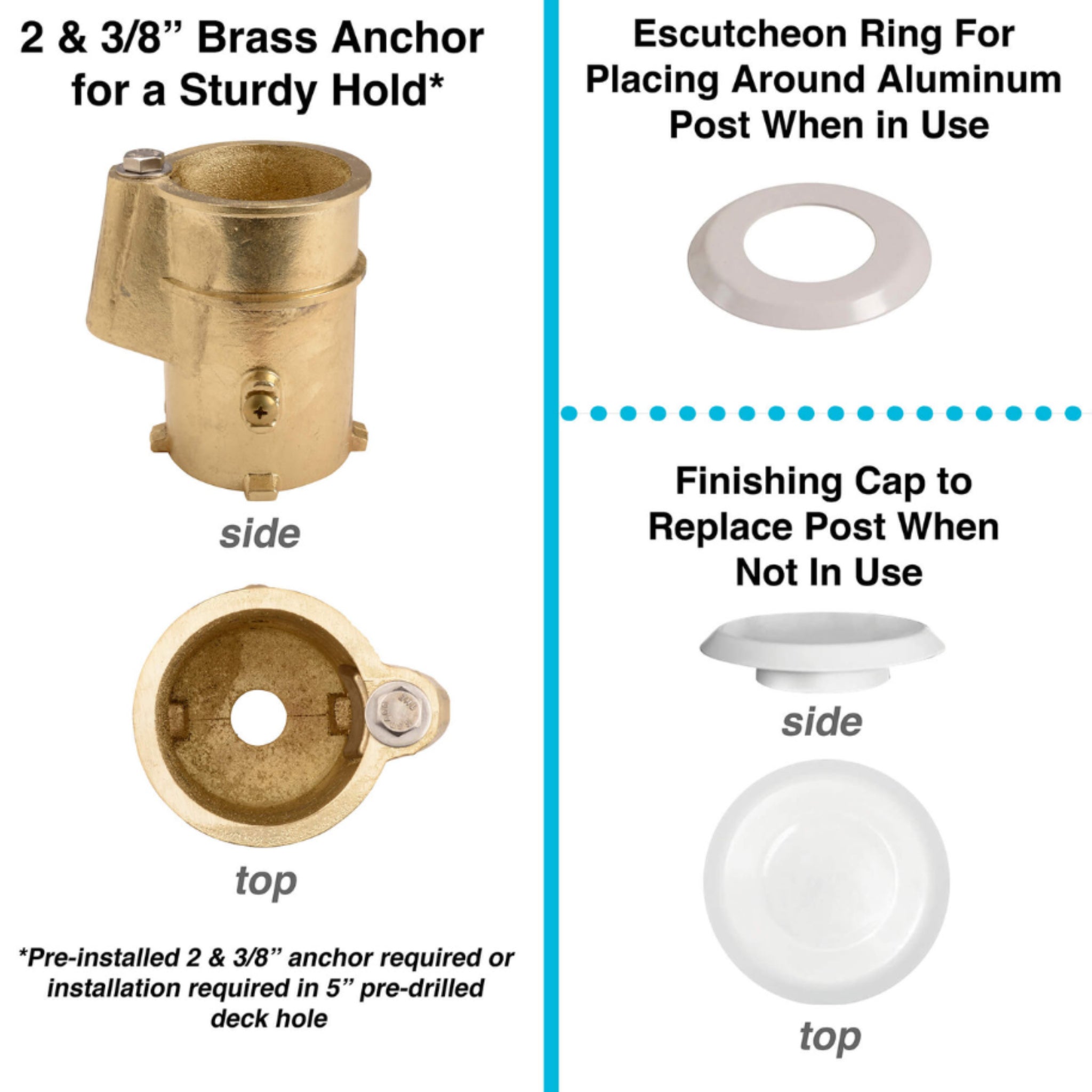 Dunn-Rite Clear Hoop in-ground pool basketball brass anchor kit with finishing ring and cap