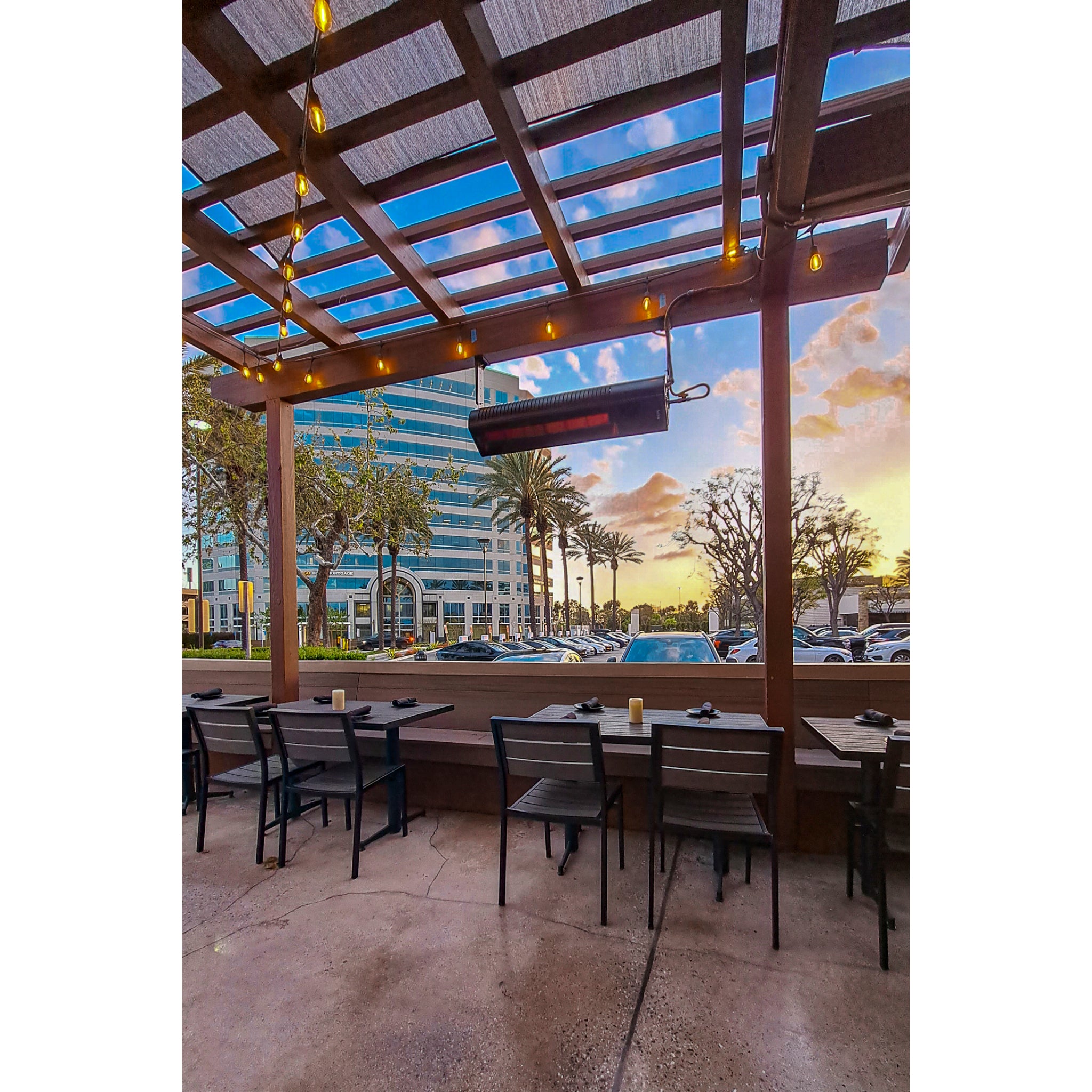 SunStar compact angled mount gas heater for residential and restaurant patios