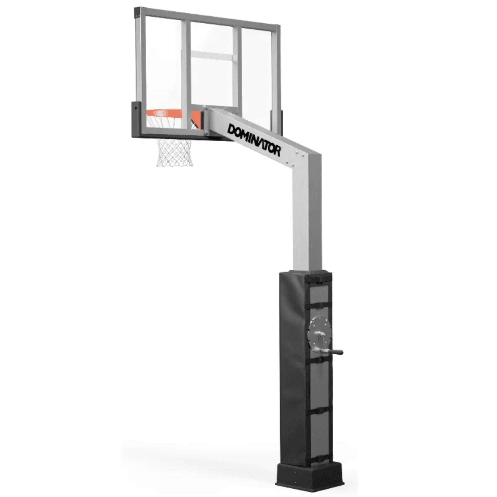 Dominator surface mount basketball goal aluminum frame and overhang detail