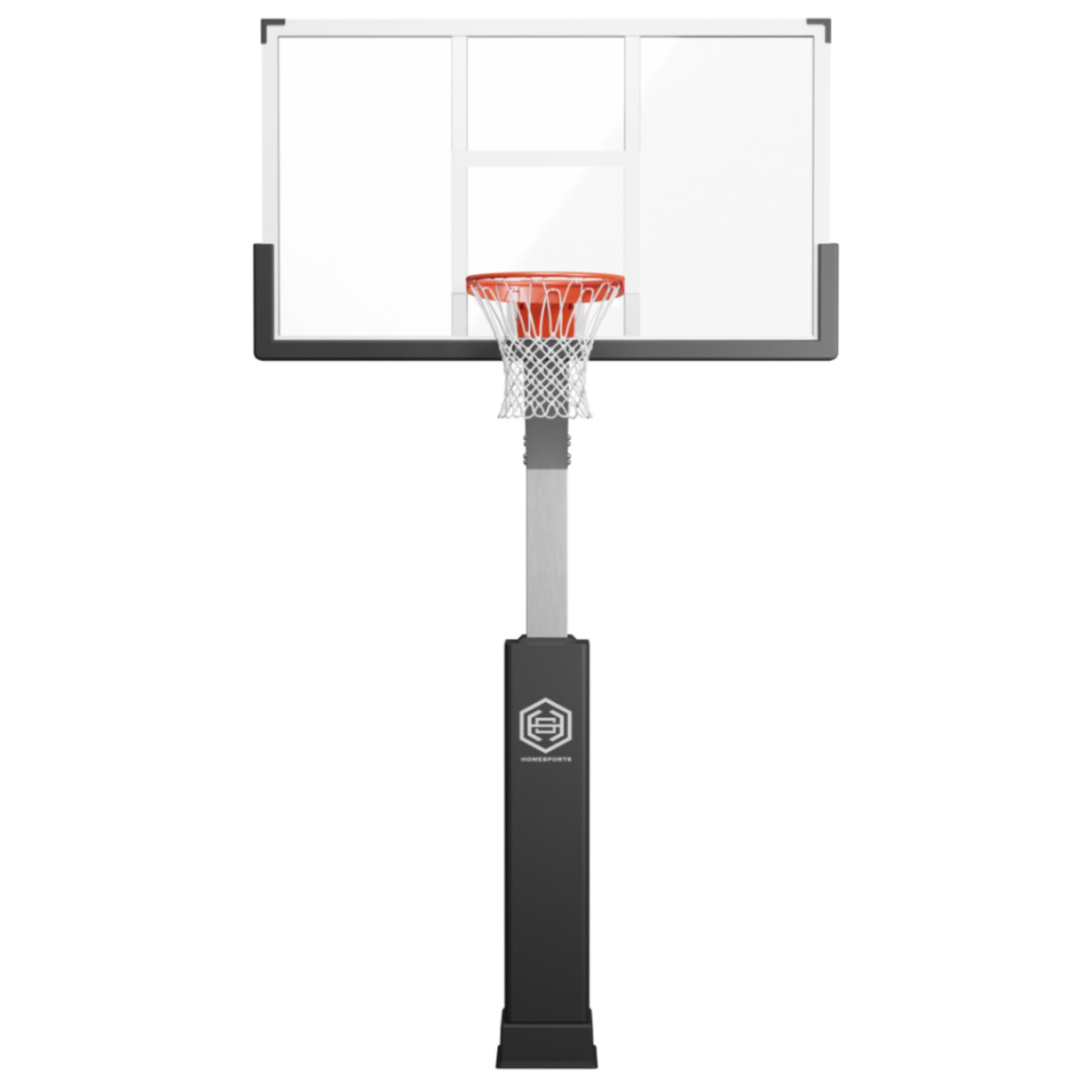 Professional outdoor basketball hoop with glass backboard and breakaway rim