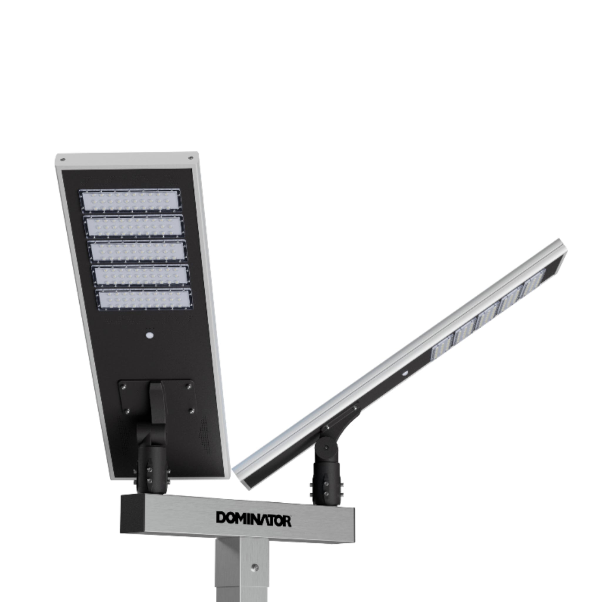 Dominator aluminum sport court light pole with dual solar LED fixtures