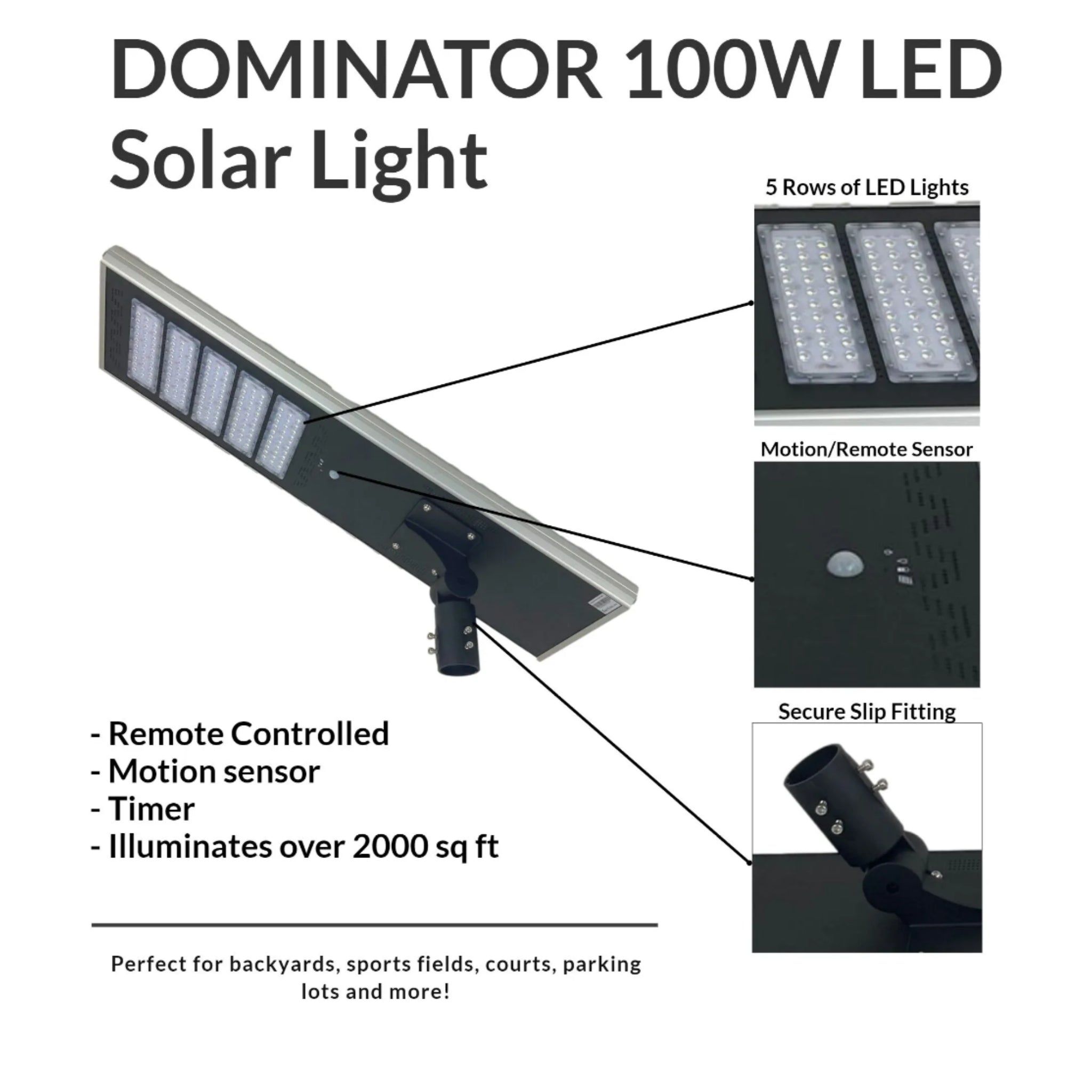 Dominator Basketball Sport Court Light Pole | Solar - Basketball Sport Court Lighting - Dominator