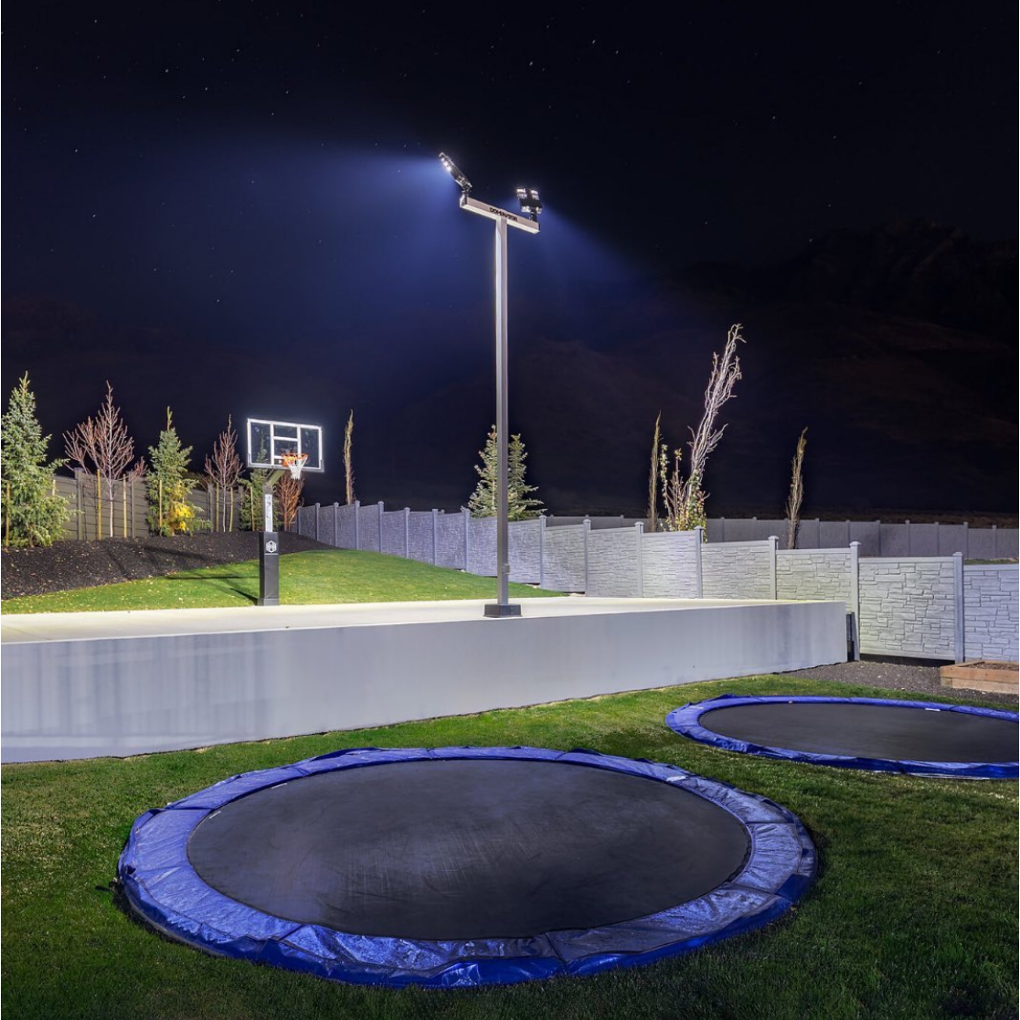 Dominator Basketball Sport Court Light Pole | Wired - illuminated basketball court at night