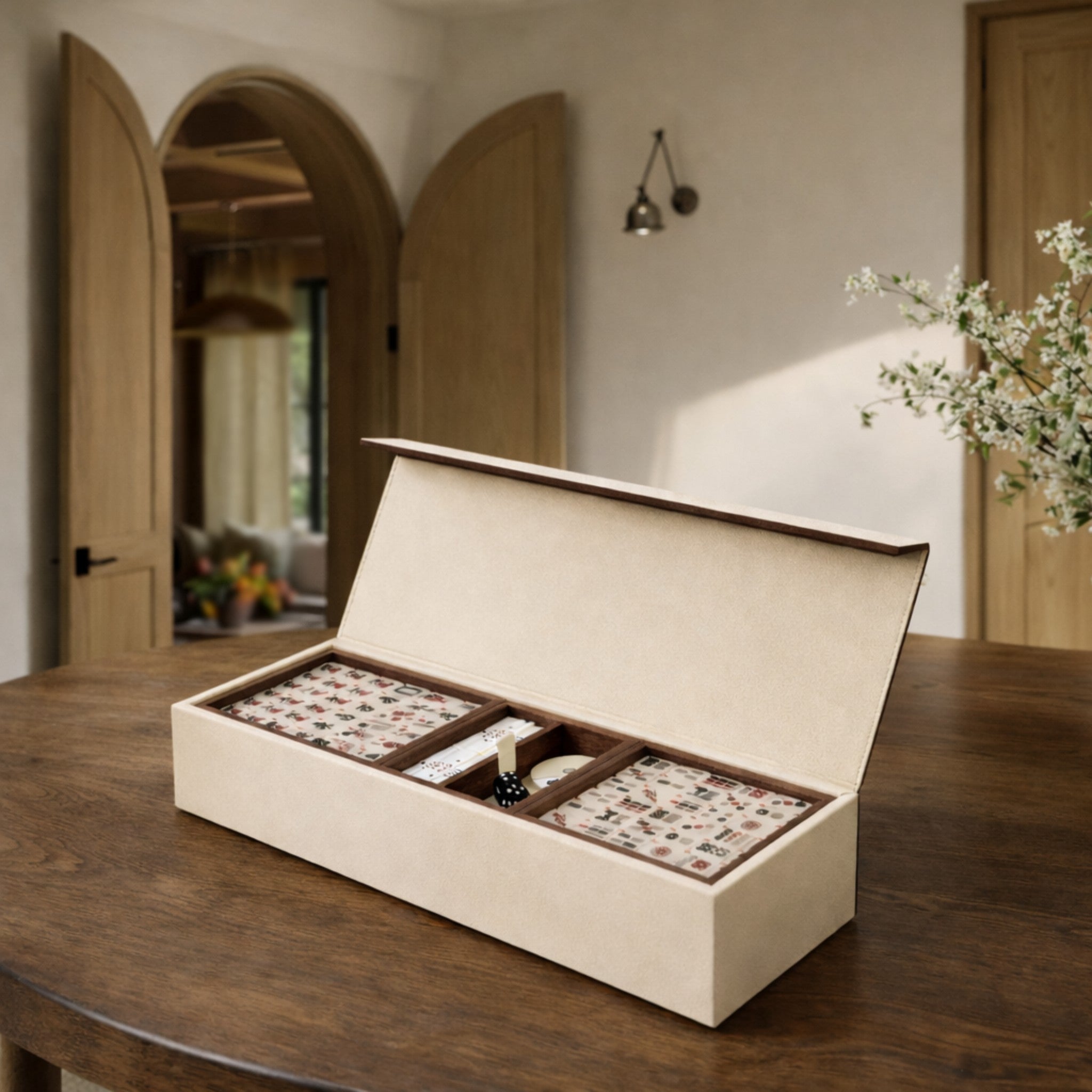 Pinetti custom leather mahjong set made in Italy