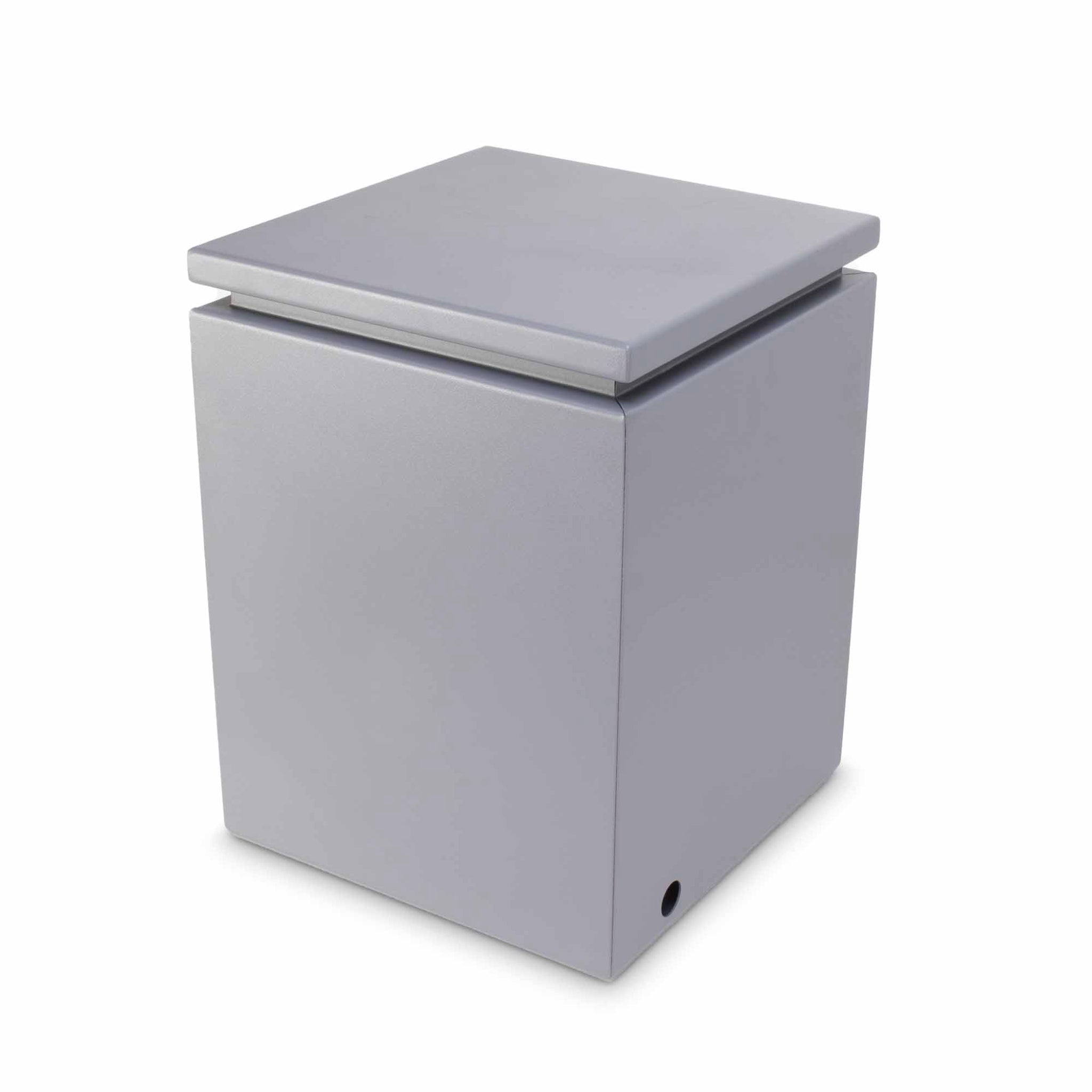 Luxury outdoor fire pit LP tank enclosure in powder-coated metal designed to conceal a standard 20 lb propane tank