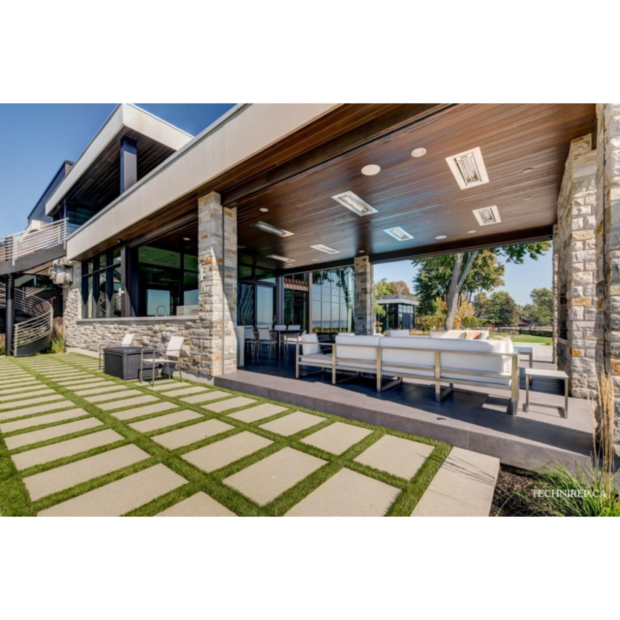 Infratech WD Series electric infrared patio heater warming a modern outdoor living area