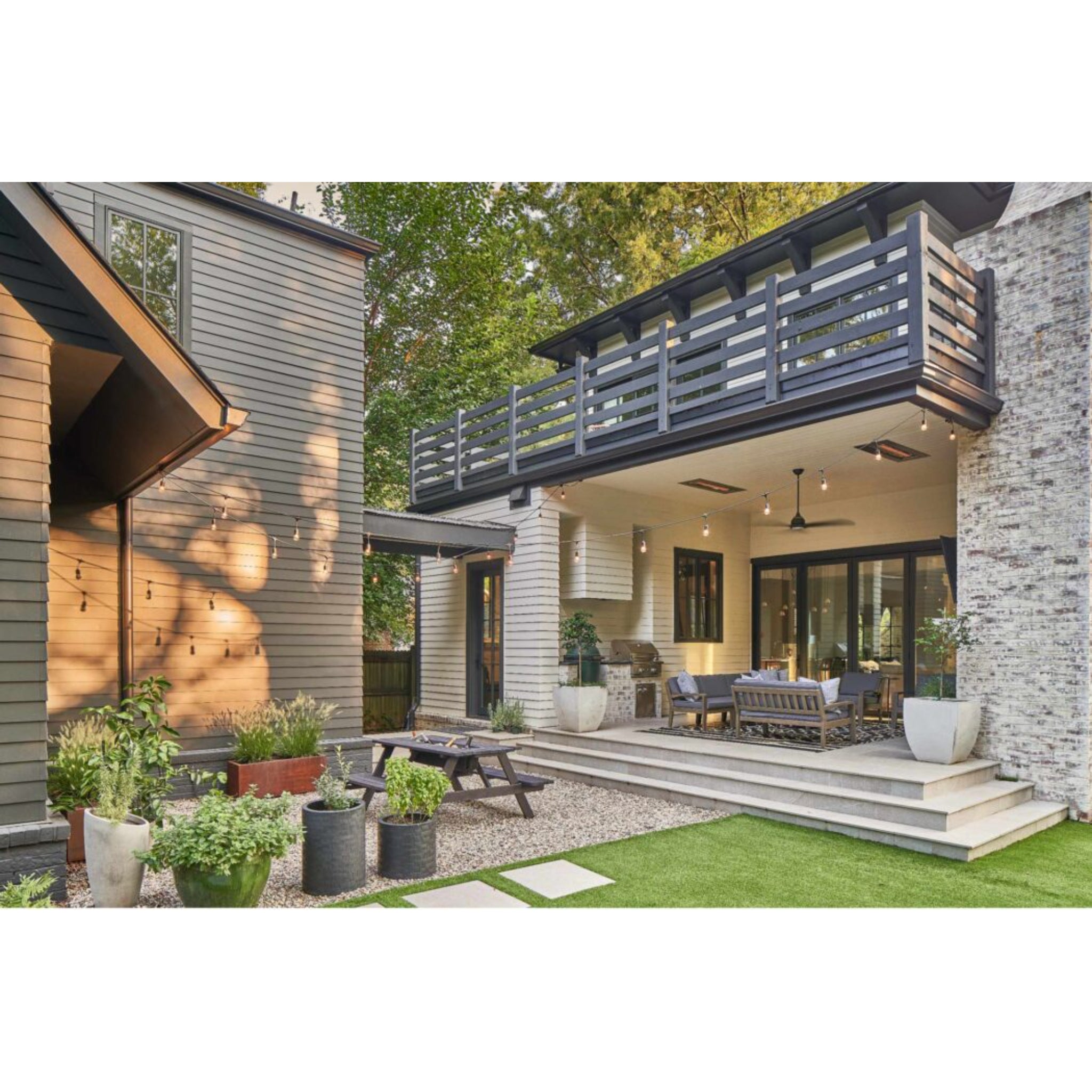 Infratech WD Series infrared heater providing balanced warmth over an outdoor seating area