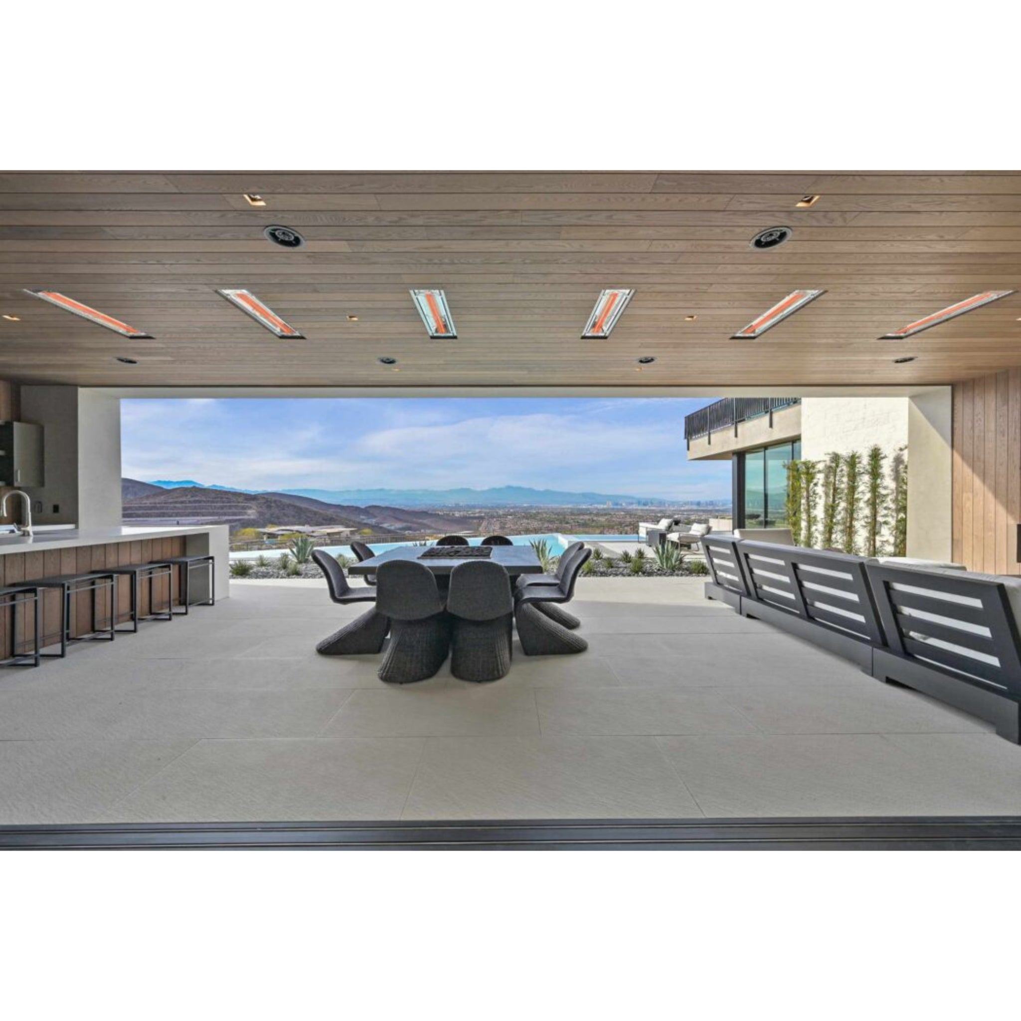 Infratech WD Series infrared patio heater providing directional heat for a mountain vacation home