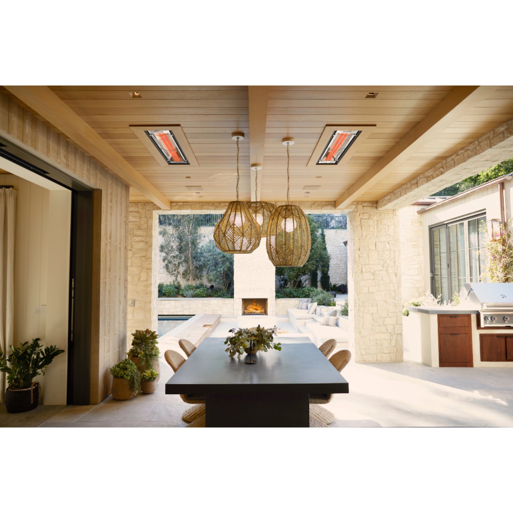 Infratech WD Series dual element heater installed above an outdoor dining area