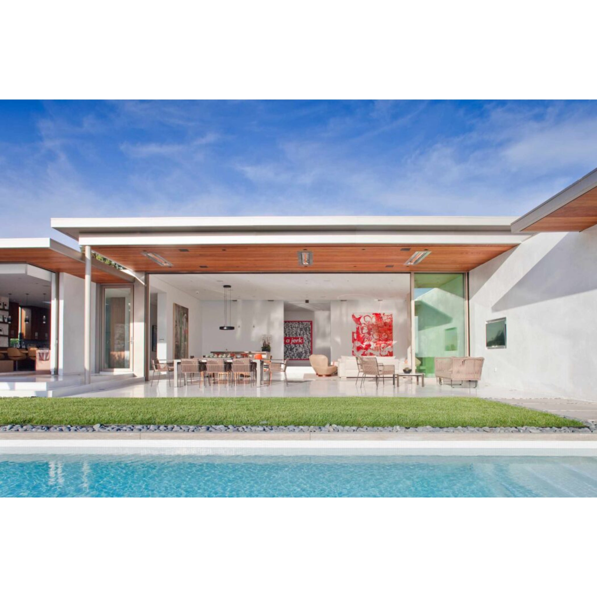 Infratech W Series electric patio heater providing focused heat for evening gatherings at a luxury STR