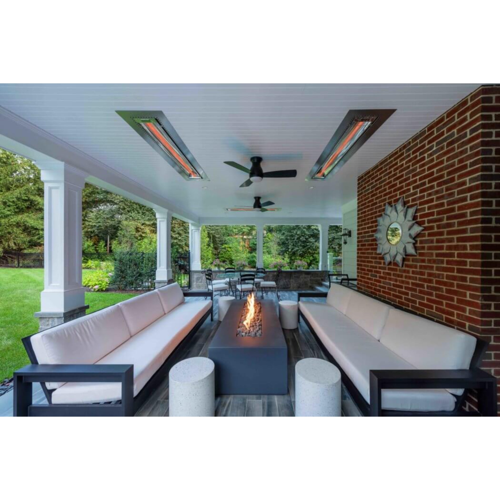 Infratech W Series single element infrared heater installed flush mount on residential patio