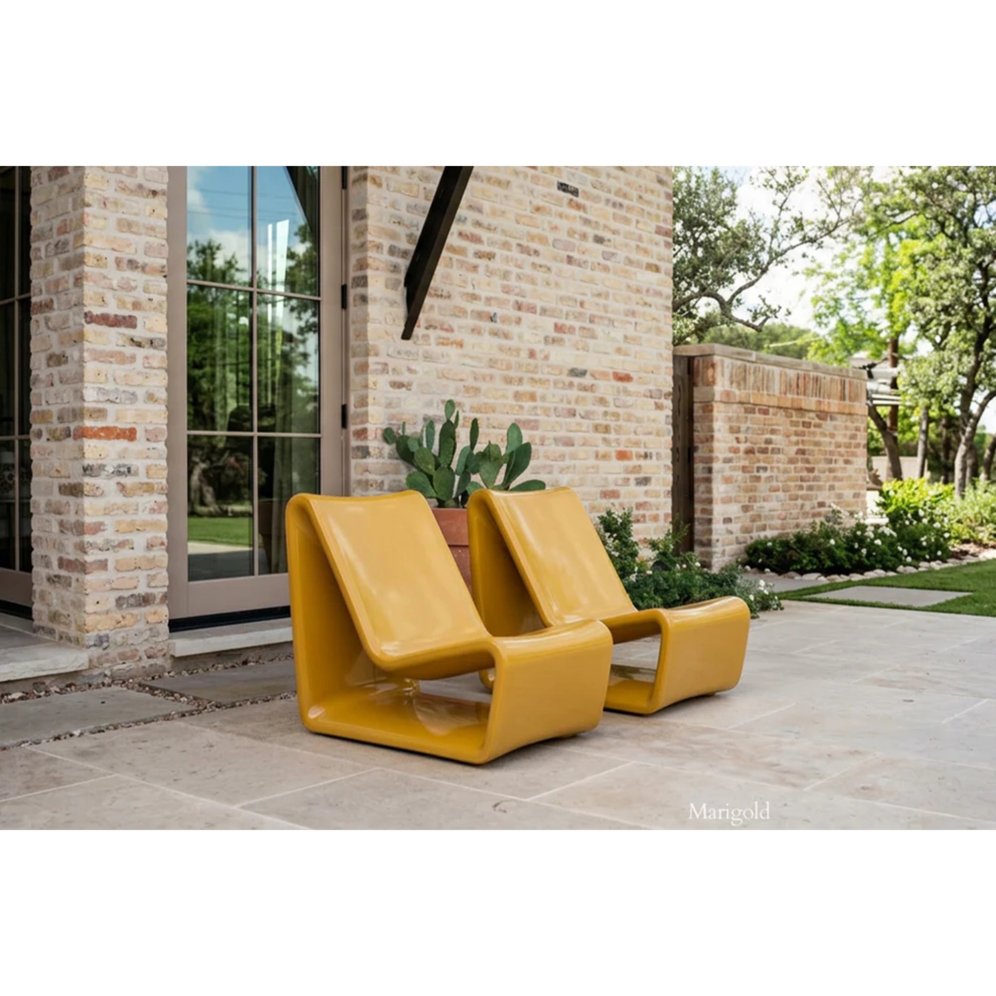 Marigold outdoor lounge chair adding vibrant resort-style seating to a luxury pool deck