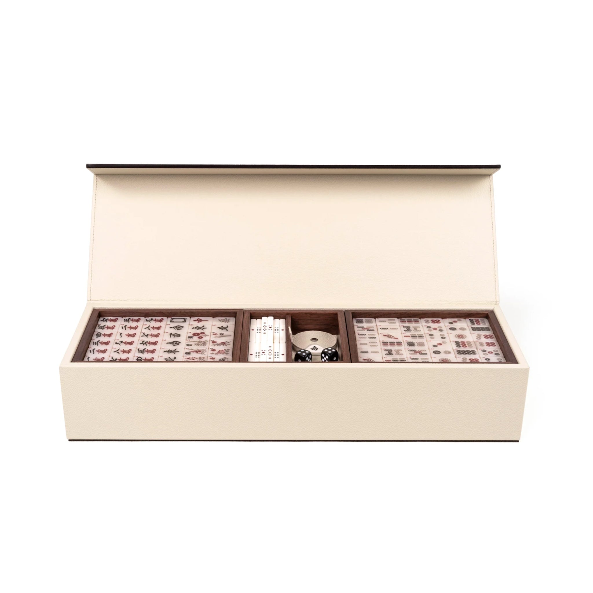 Luxury mahjong game set in Italian leather and walnut wood by Pinetti