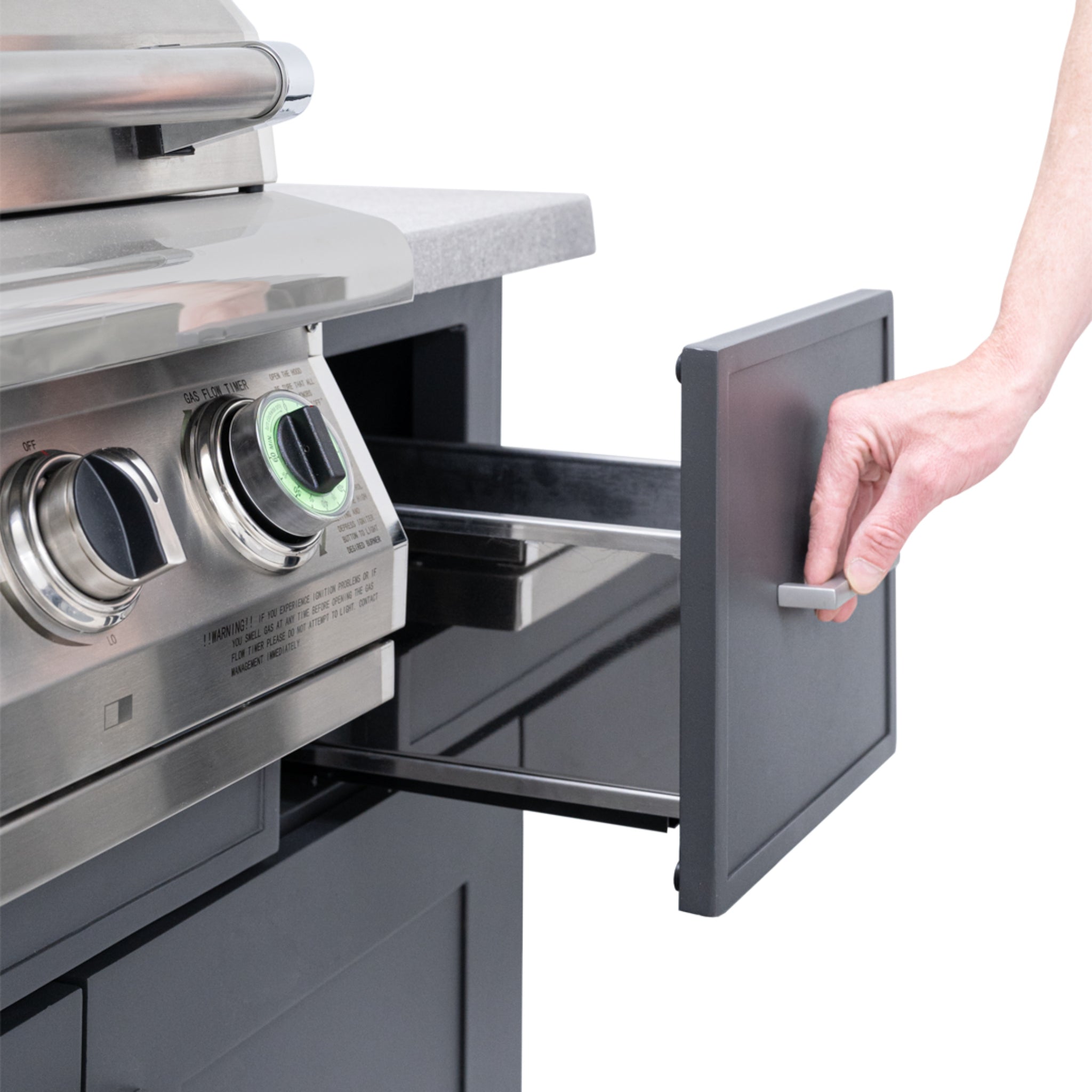 Modano 57" Outdoor Kitchen Island with Newport 30" Grill close up of drawer storage