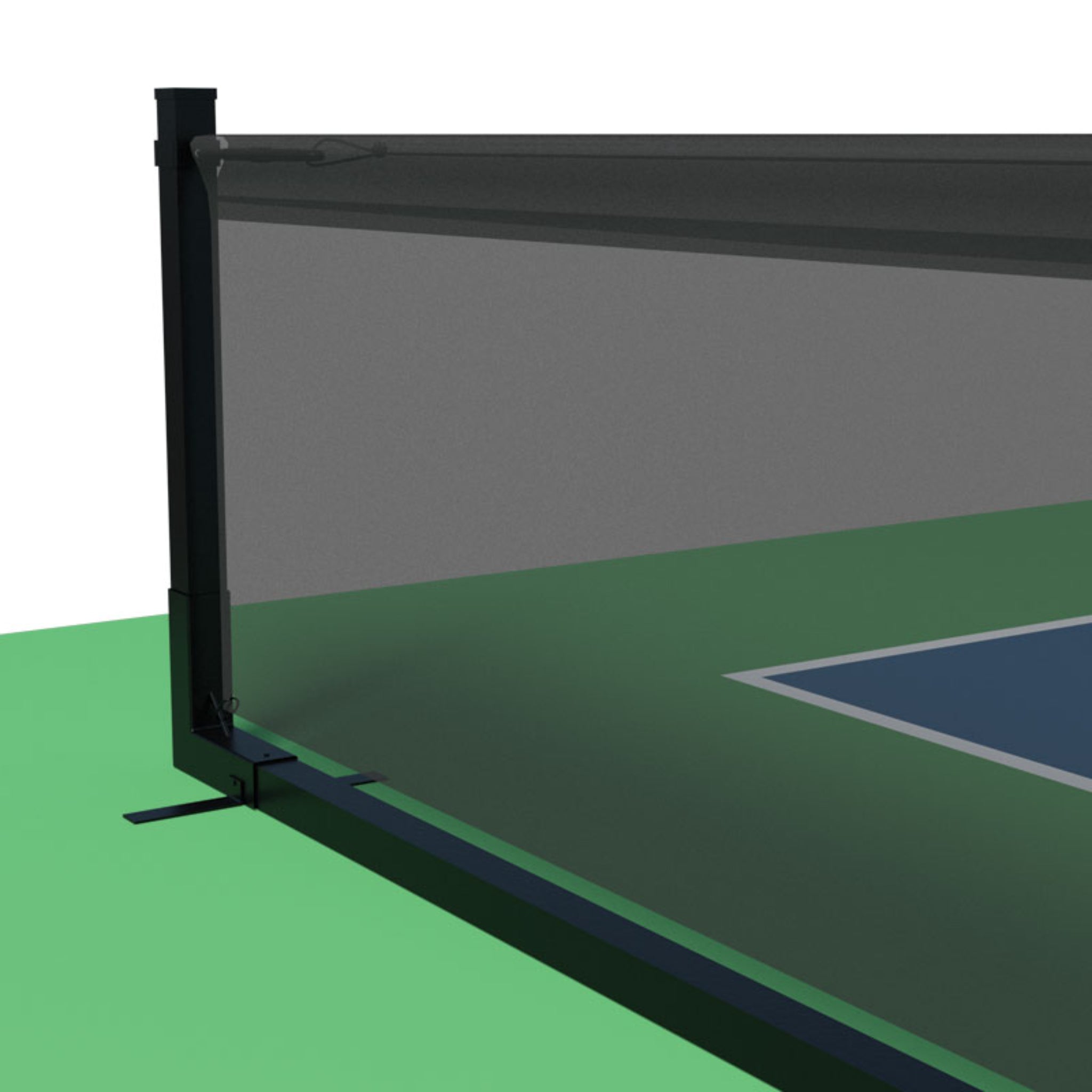 Close up of movable court divider system for indoor pickleball courts