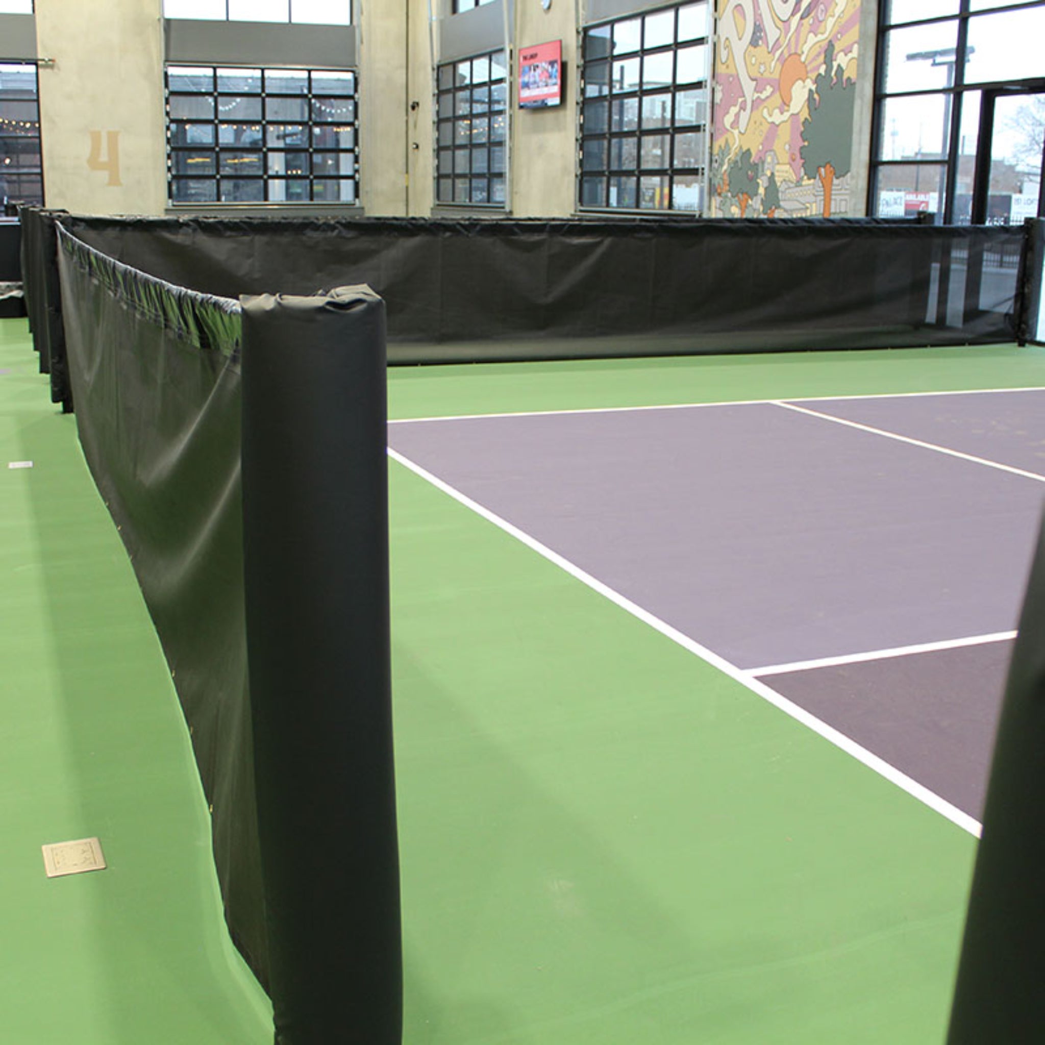 Pickleball court divider windscreen mesh panel close up