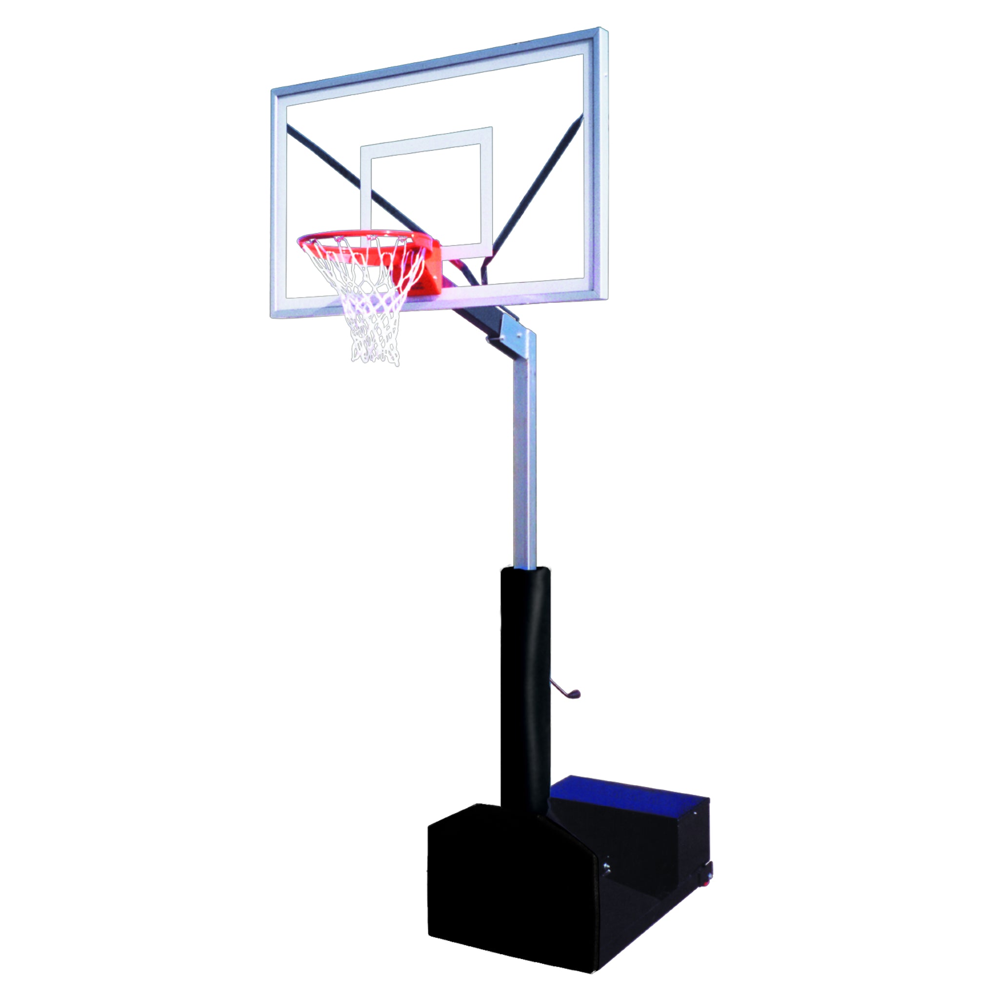 Portable basketball hoop system by First Team Rampage with pro-style rim and padding