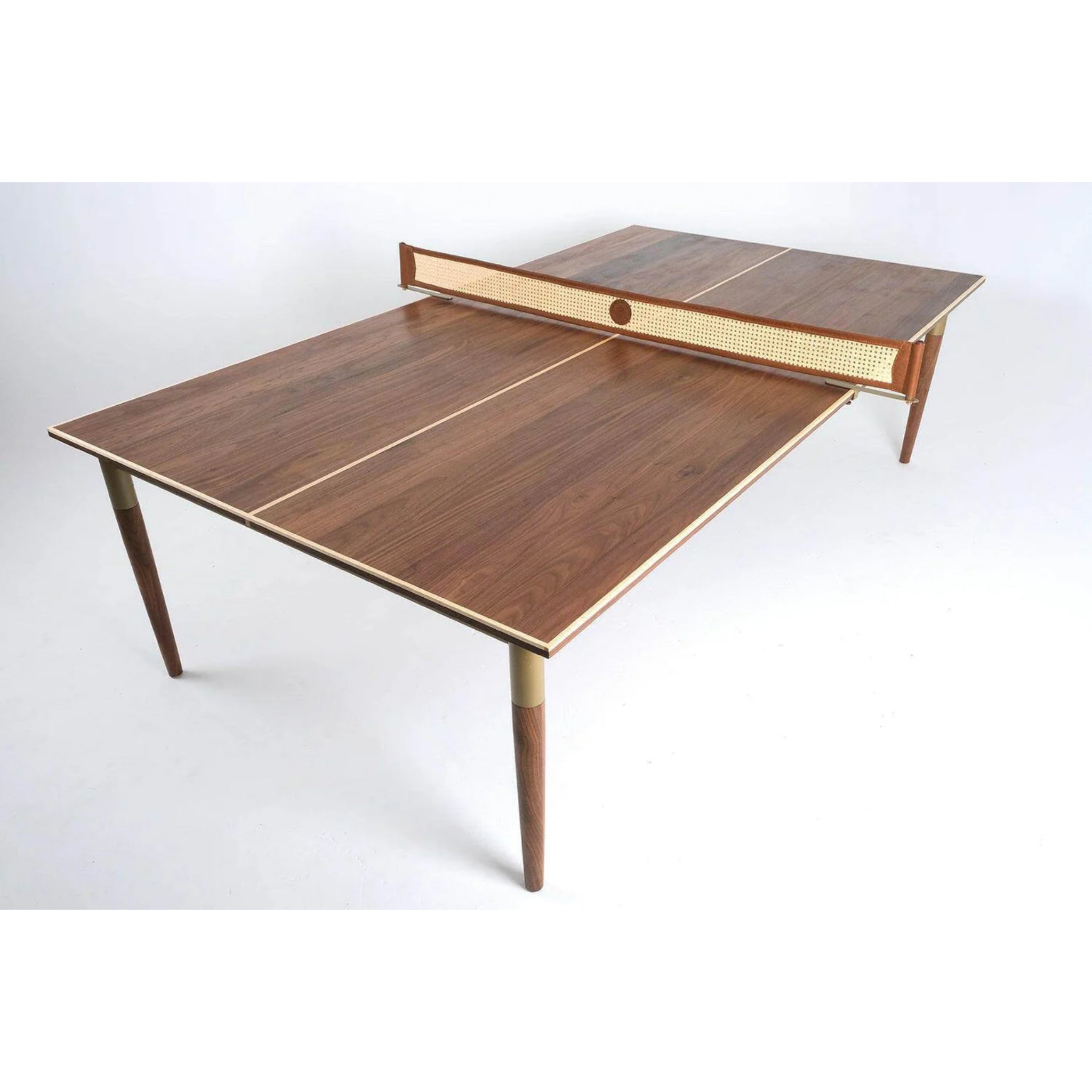 Pong Springs indoor ping pong table with cane net and walnut top