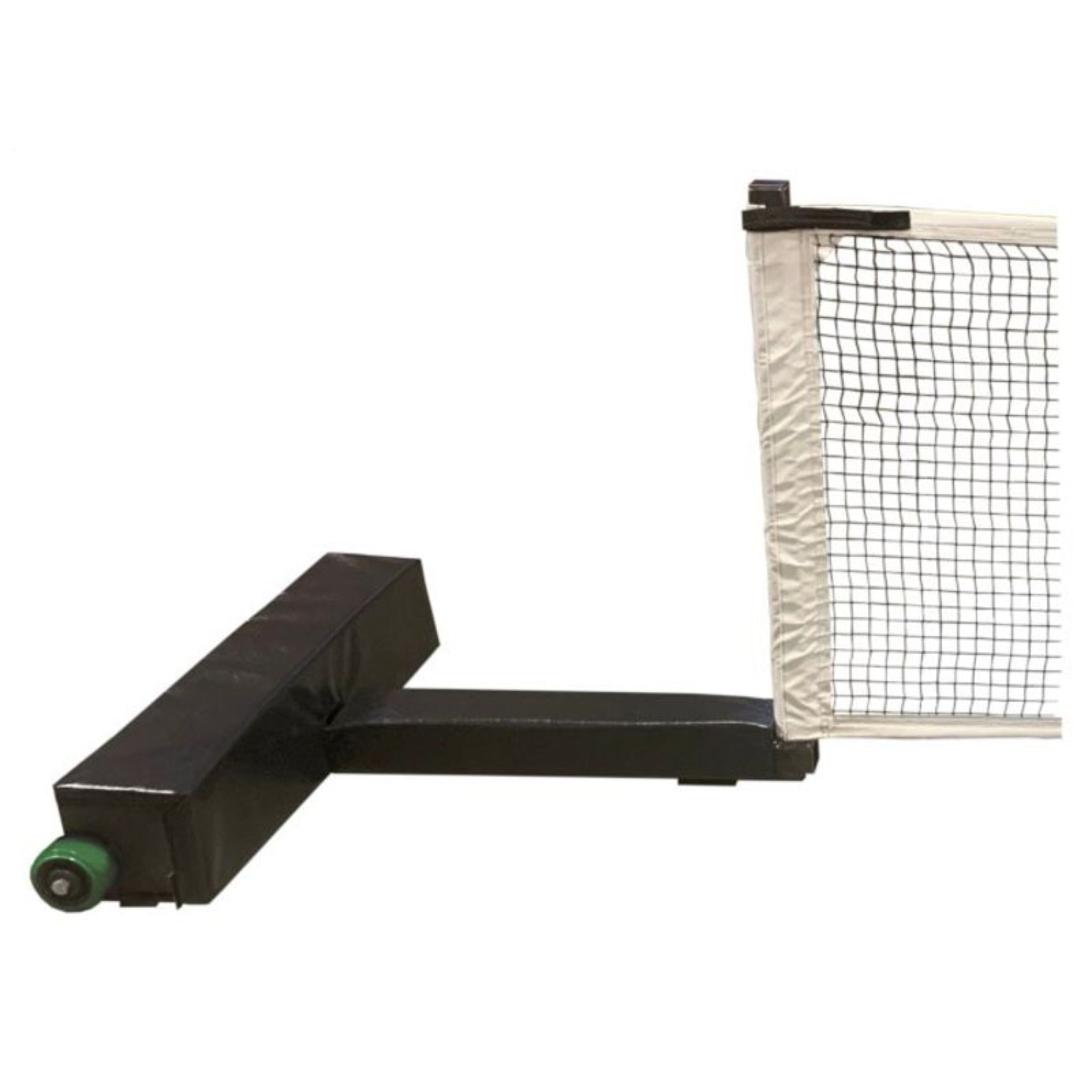 Scorpion portable pickleball net system with weighted ballast base and built-in transport wheels