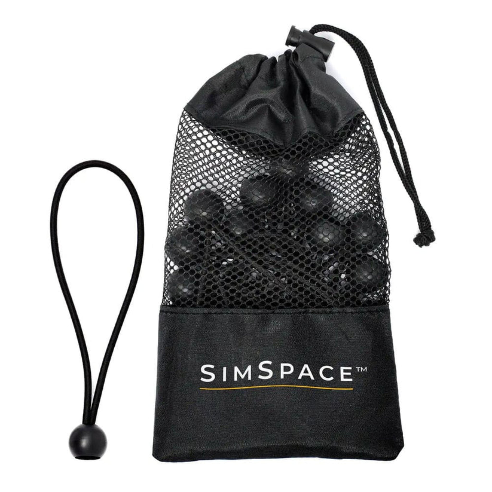 SimSpace golf practice net accessories including weighted anchor bags and bungee attachment cords