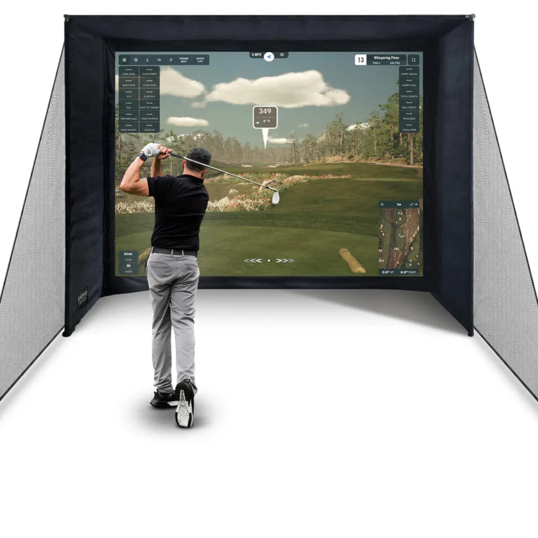 SimSpace Elite golf enclosure SIM 0 compact indoor golf simulator enclosure with Elite impact screen