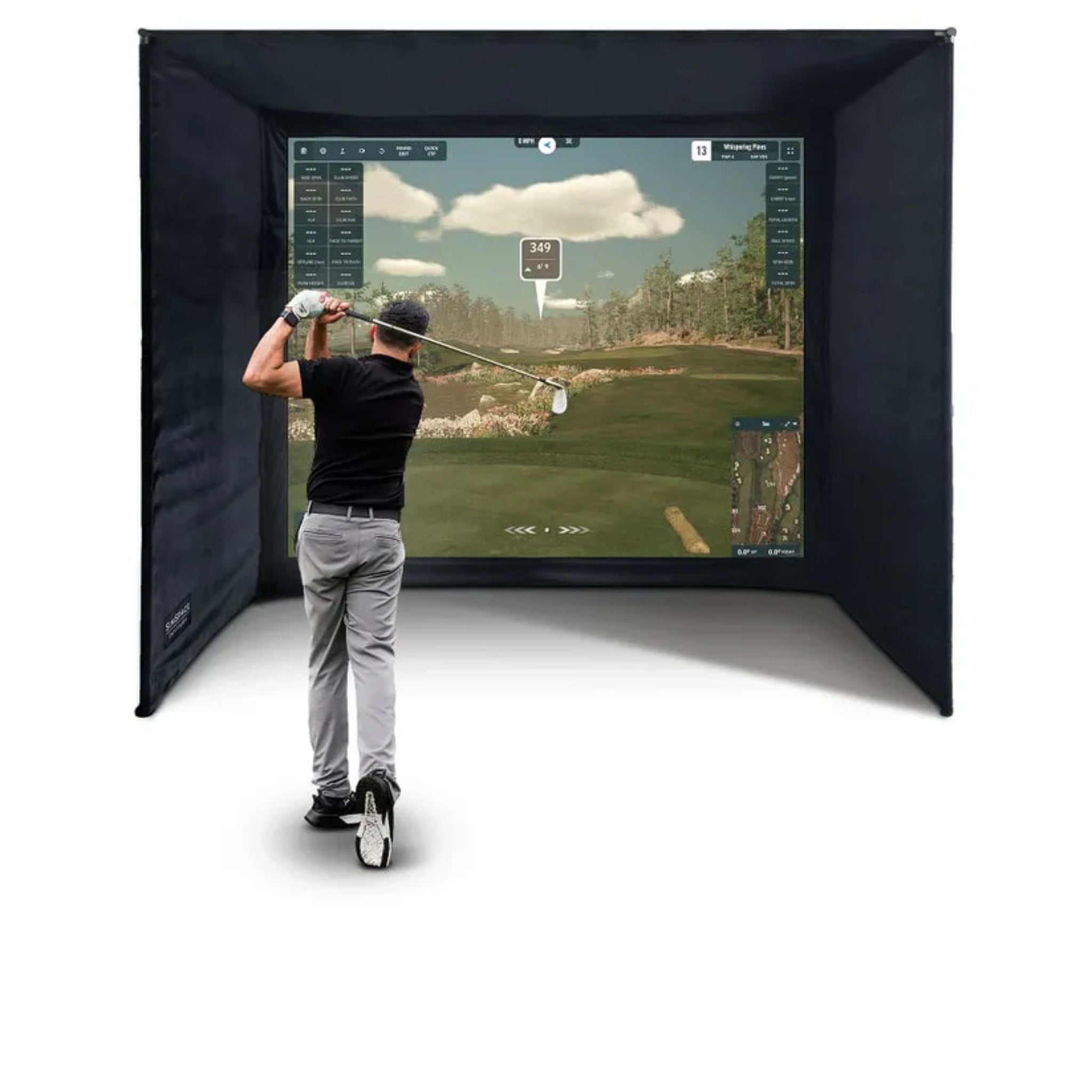SimSpace Elite golf enclosure SIM 2 with 4:3 impact screen for home golf simulator installation