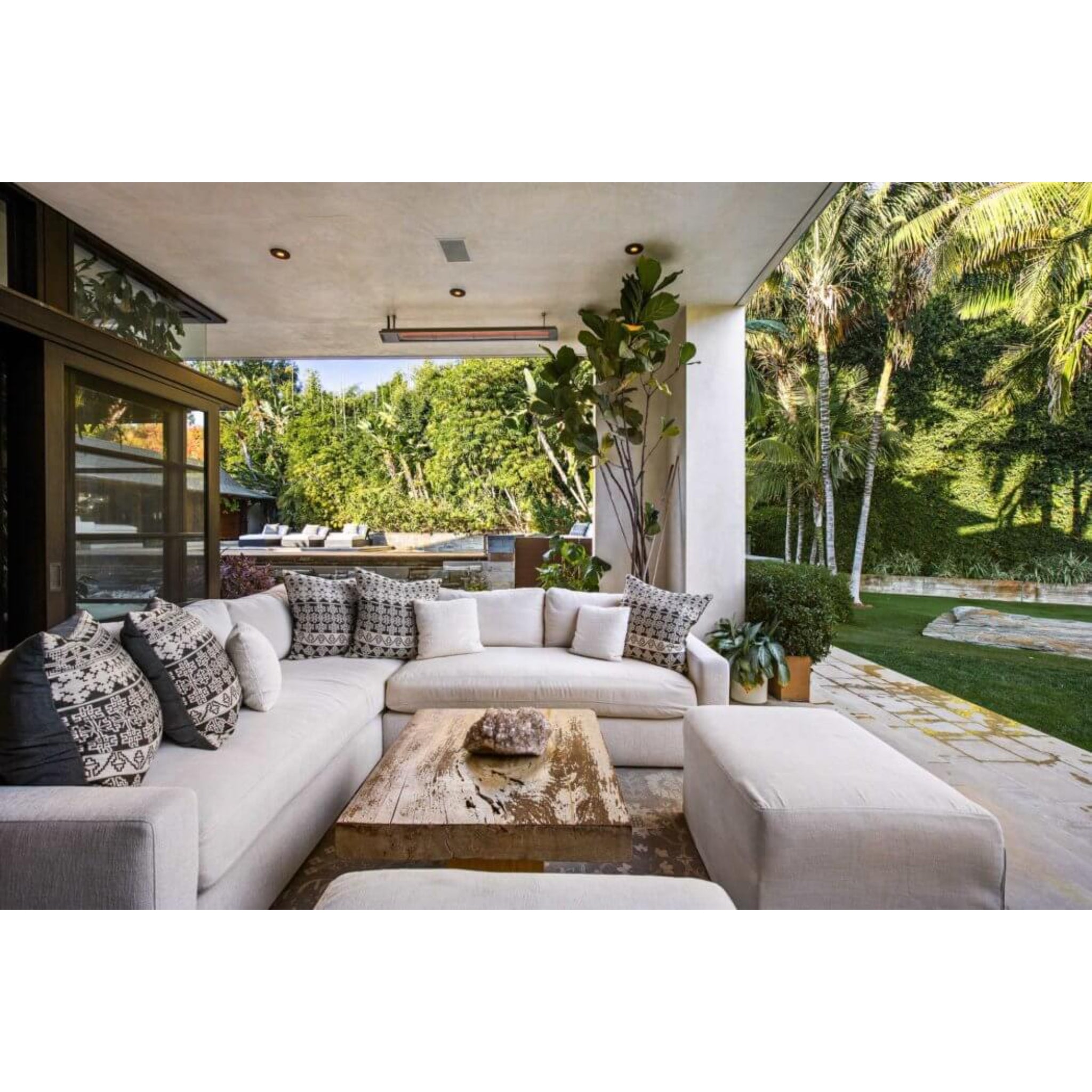 Infratech Slimline stainless steel infrared heater in upscale outdoor space