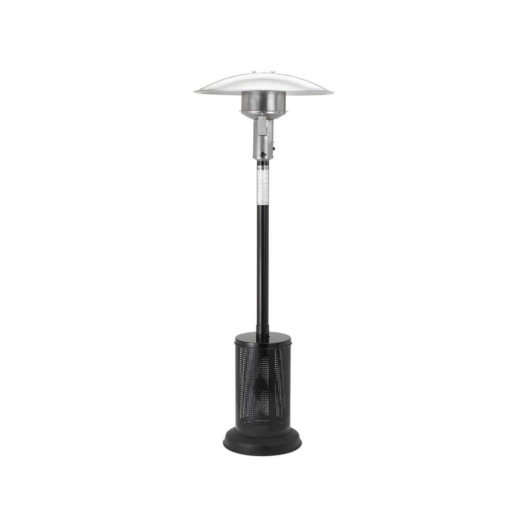 Portable Sunglo propane patio heater with stainless steel finish