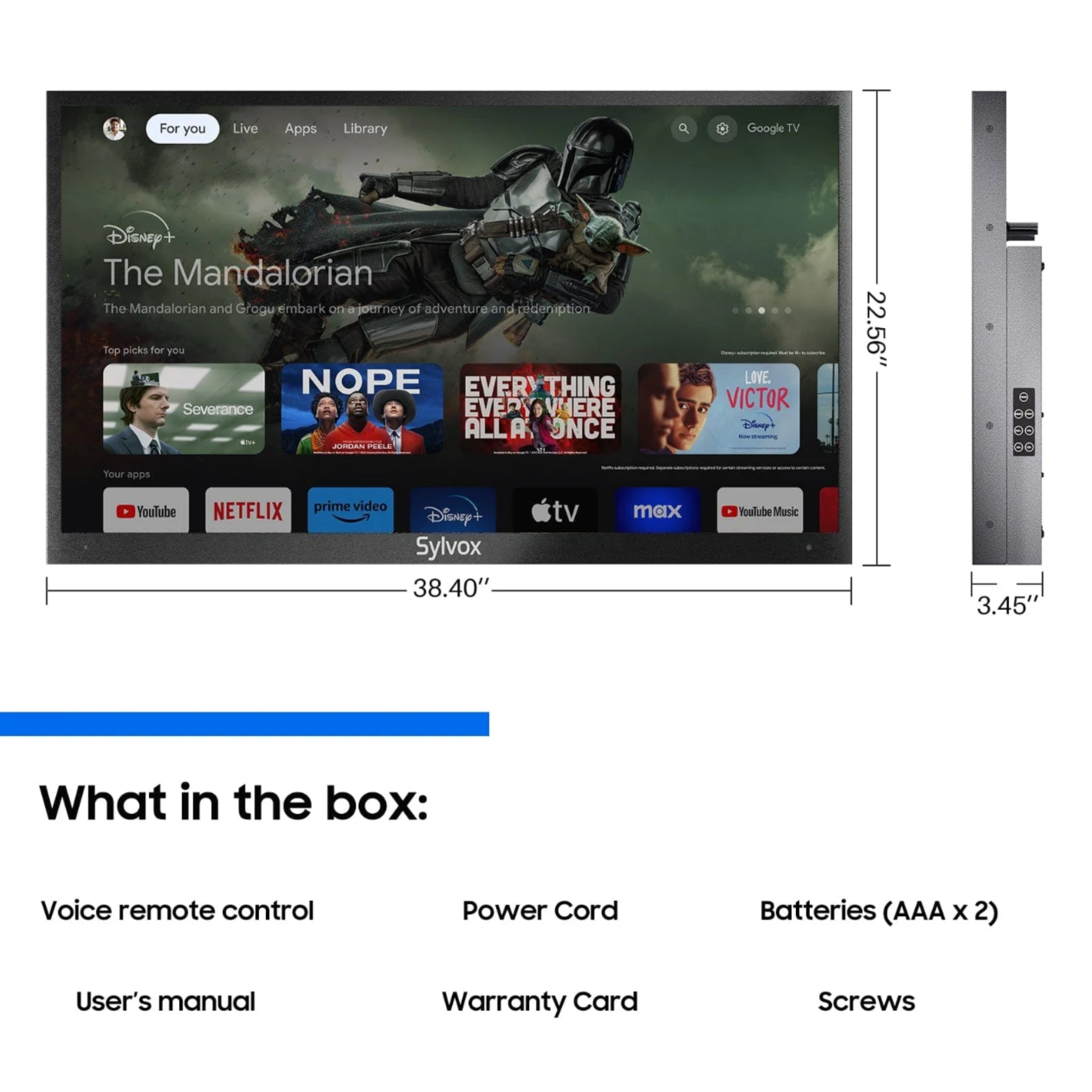 Sylvox 43" Outdoor Waterproof Google TV - Deck Pro 2.0 | Partial Sun Collection - Outdoor TV - Sylvox