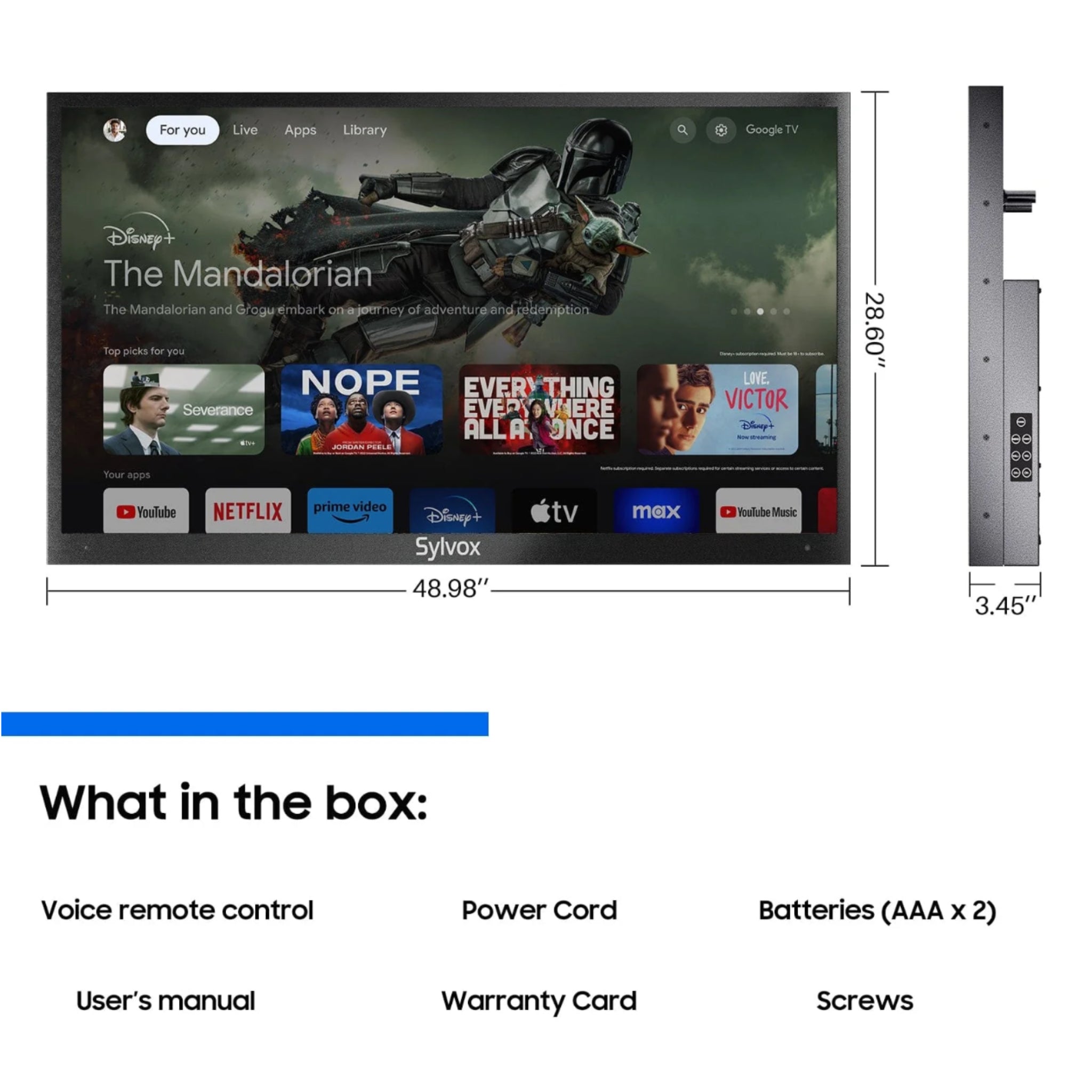 Sylvox 55" Outdoor Waterproof Google TV - Deck Pro 2.0 | Partial Sun Collection - Outdoor TV - Sylvox