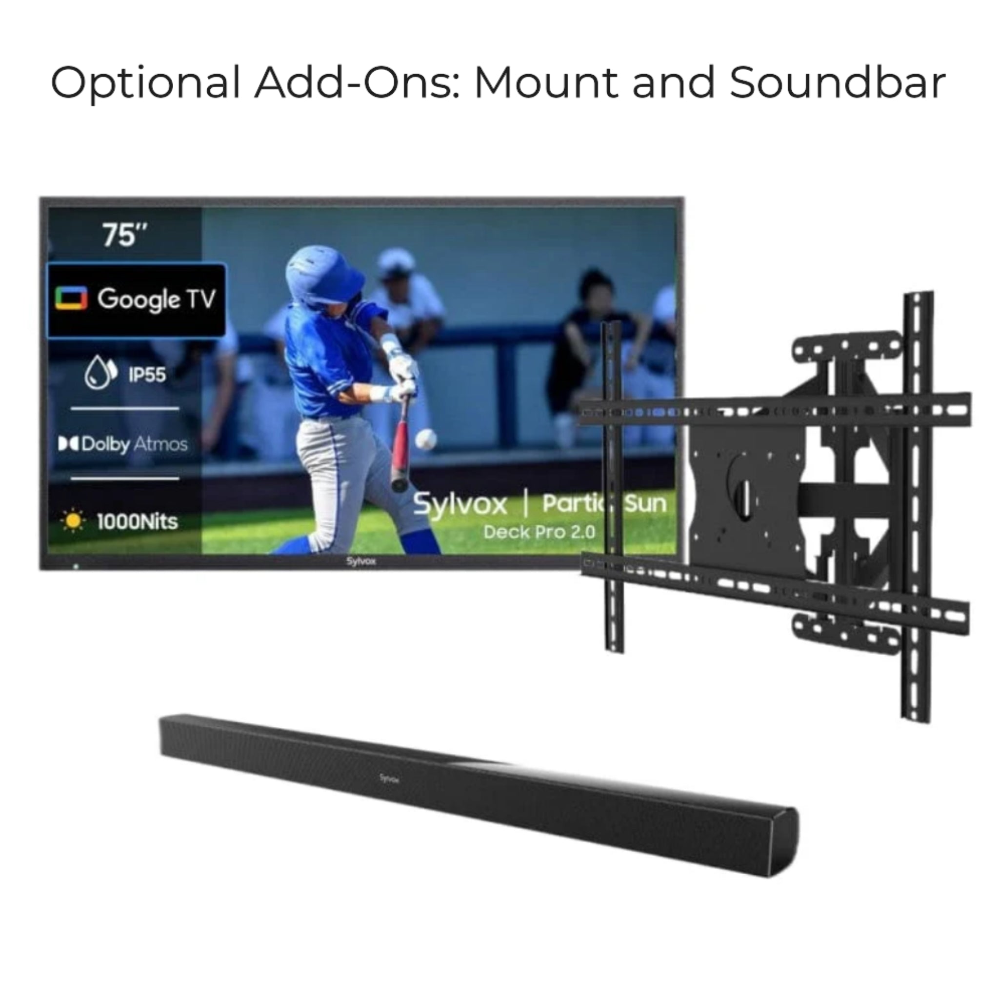 Sylvox 75" Outdoor Waterproof Google TV - Deck Pro 2.0 | Partial Sun Collection - Outdoor TV - Sylvox