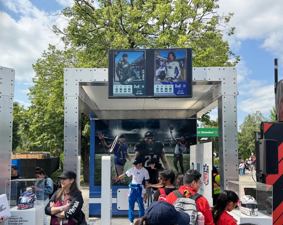 Sylvox Full Sun outdoor TV used for interactive digital advertising and fan engagement activation at an outdoor sports and entertainment venue.
