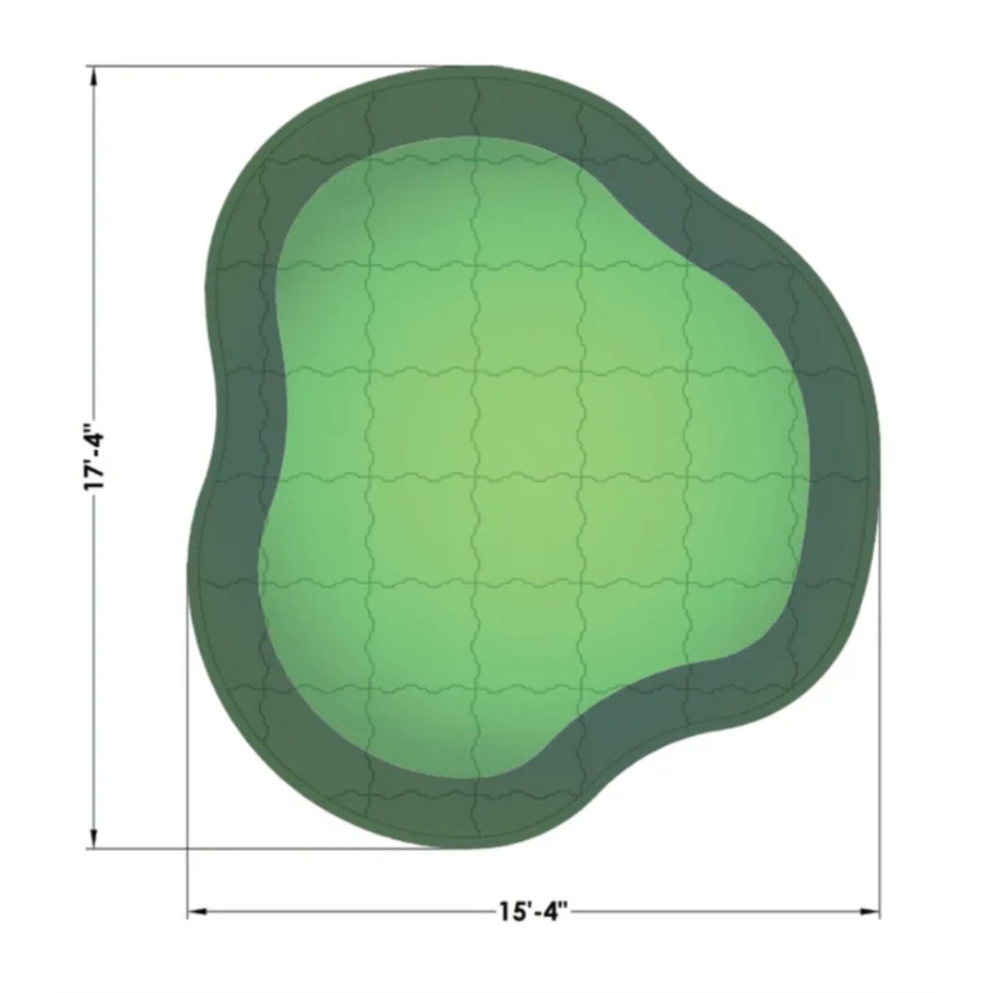 The Kiawah Outdoor Putting Green, DIY Kit 15 feet by 17 feet, 255 sq. ft. backyard installation specifications.