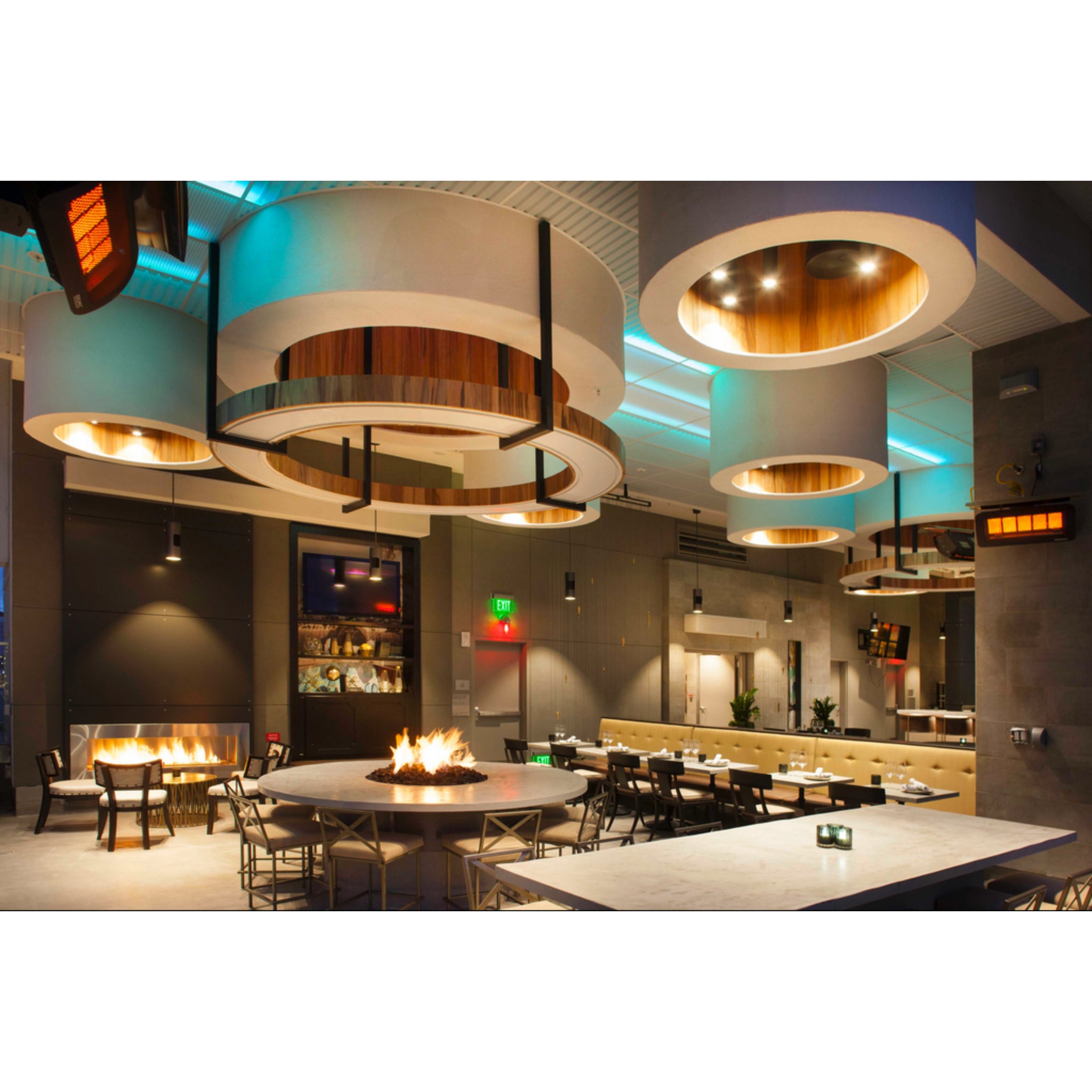 Bromic Tungsten Smart-Heat™ 43K BTU outdoor gas heater mounted in restaurant
