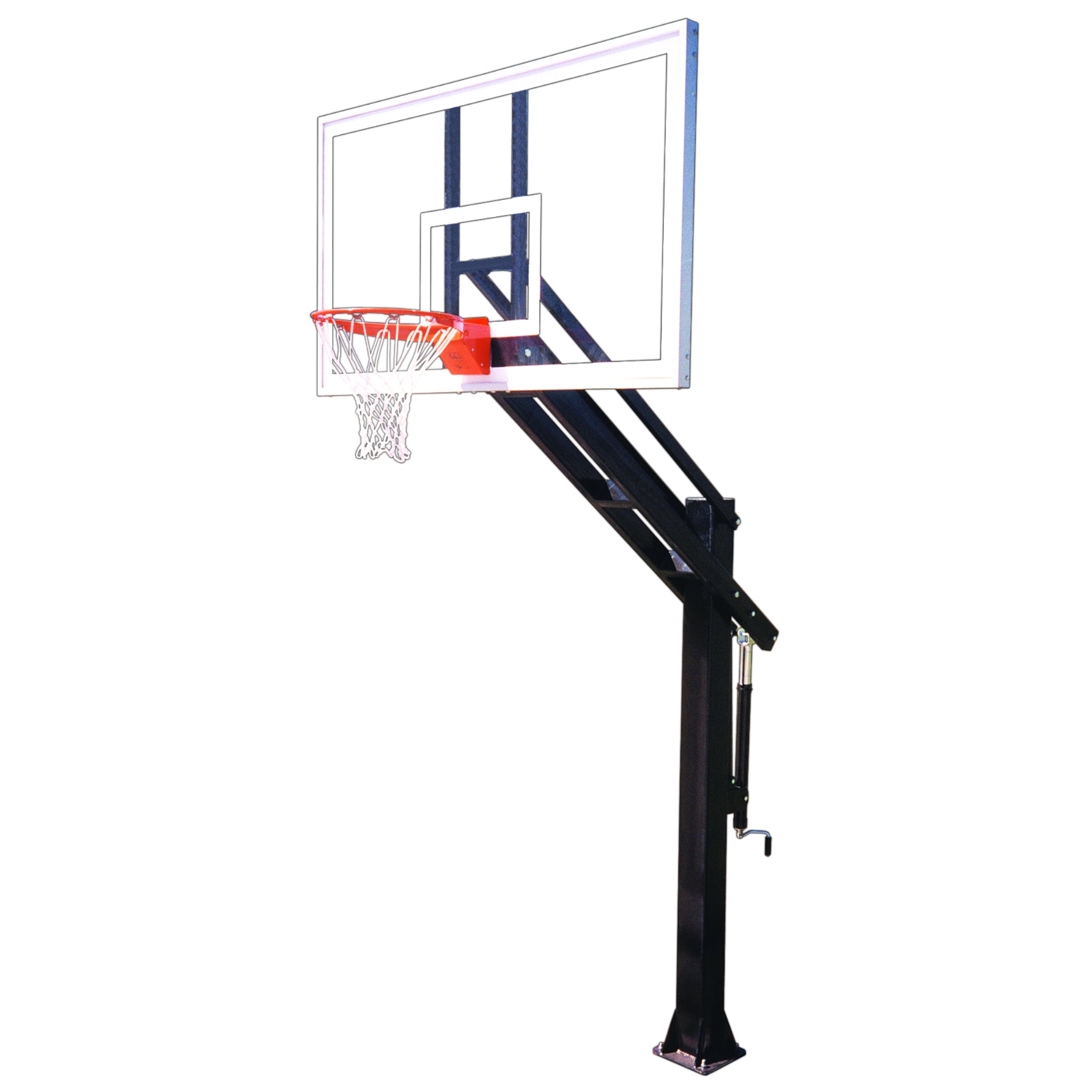 Titan bolt-down basketball hoop EZ-Crank height adjustment system