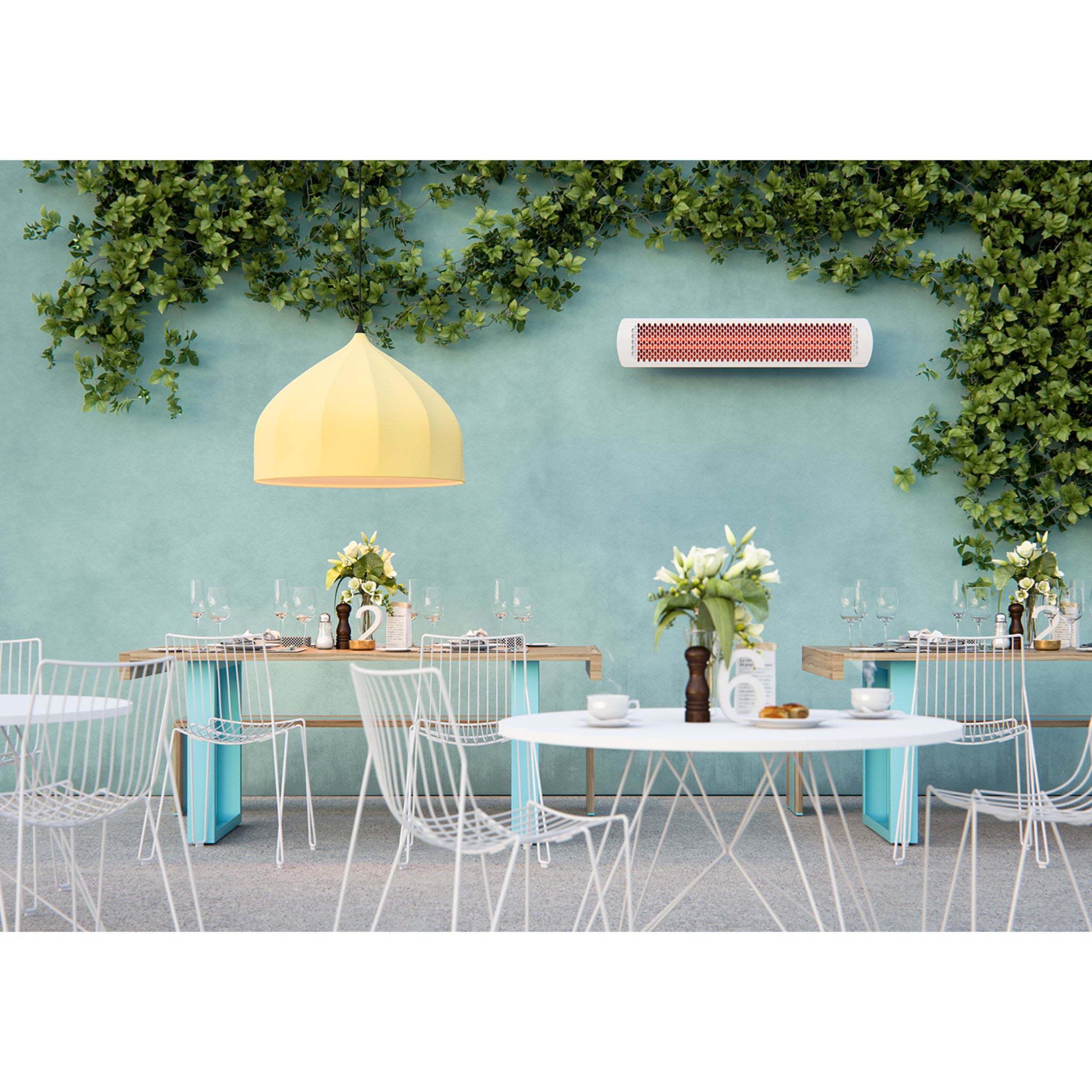 White wall mounted Bromic Tungsten electric infrared patio heater