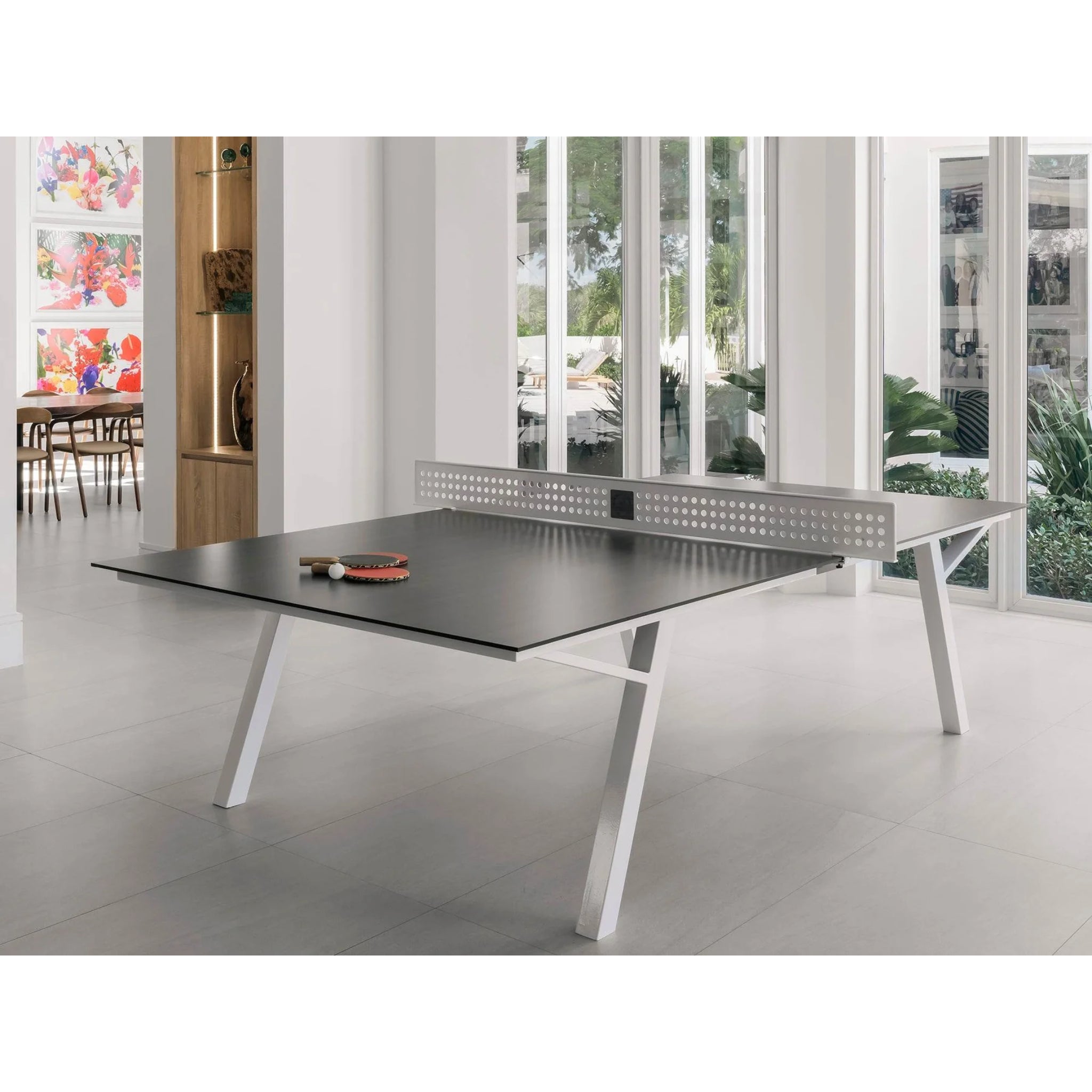 Luxury outdoor table tennis table in modern home with weather resistant Formica surface
