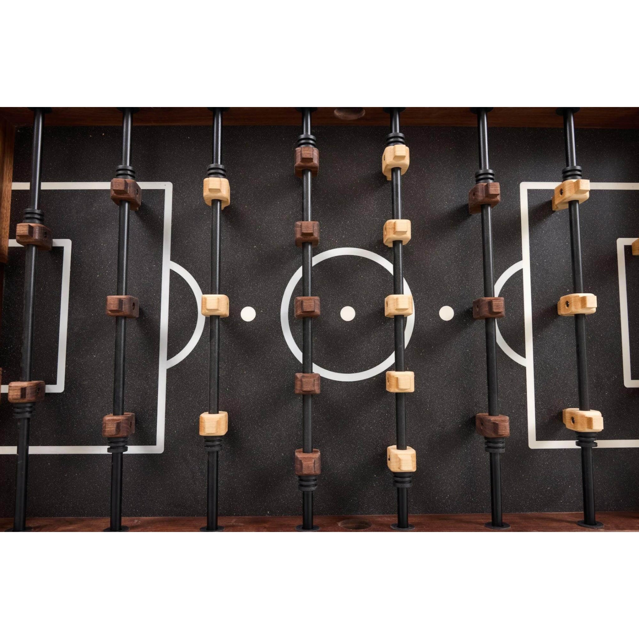Top view of Sean Woolsey luxury foosball table with starry night playfield